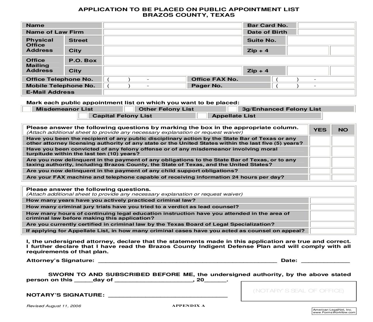 Application To Be Placed On Public Appointment List | Pdf Fpdf Doc Docx | Texas