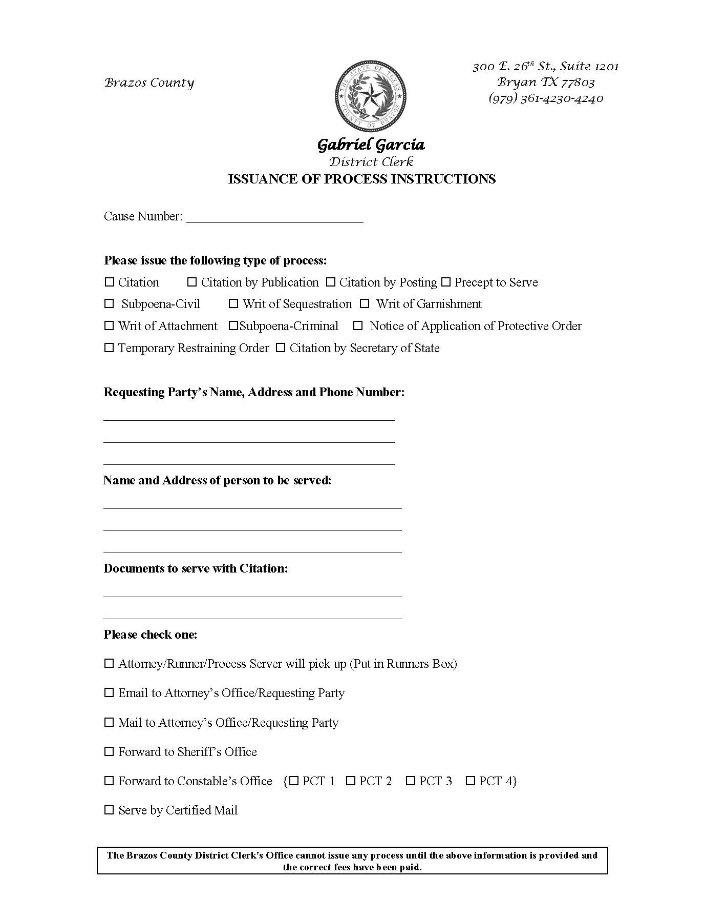 Issuance Of Process Instructions | Pdf Fpdf Docx | Texas