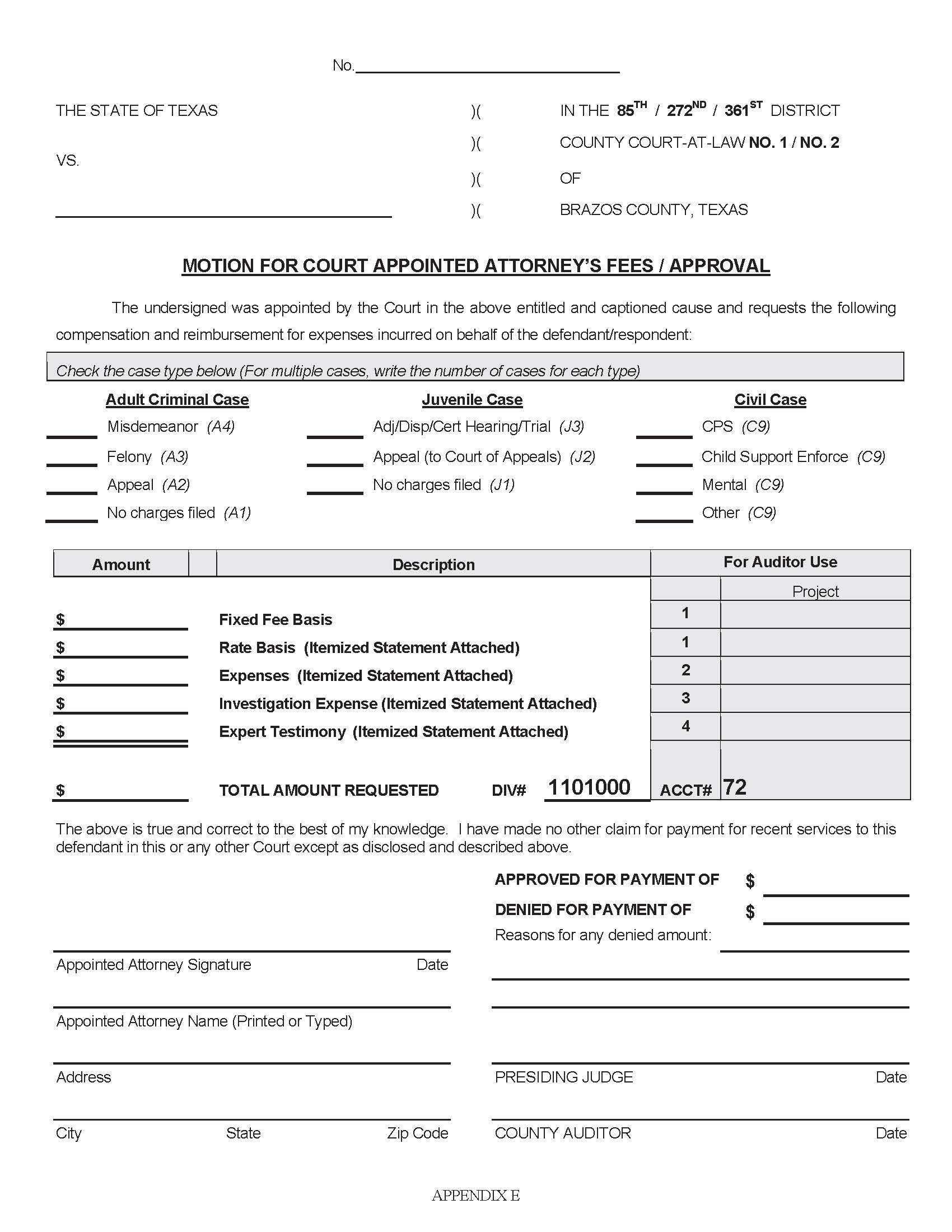Motion For Court Appointed Attorneys Fees-Approval | Pdf Fpdf Docx | Texas