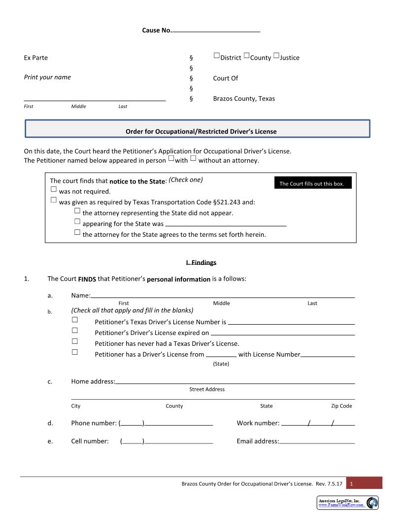 Order For Occupational License | Pdf Fpdf Docx | Texas