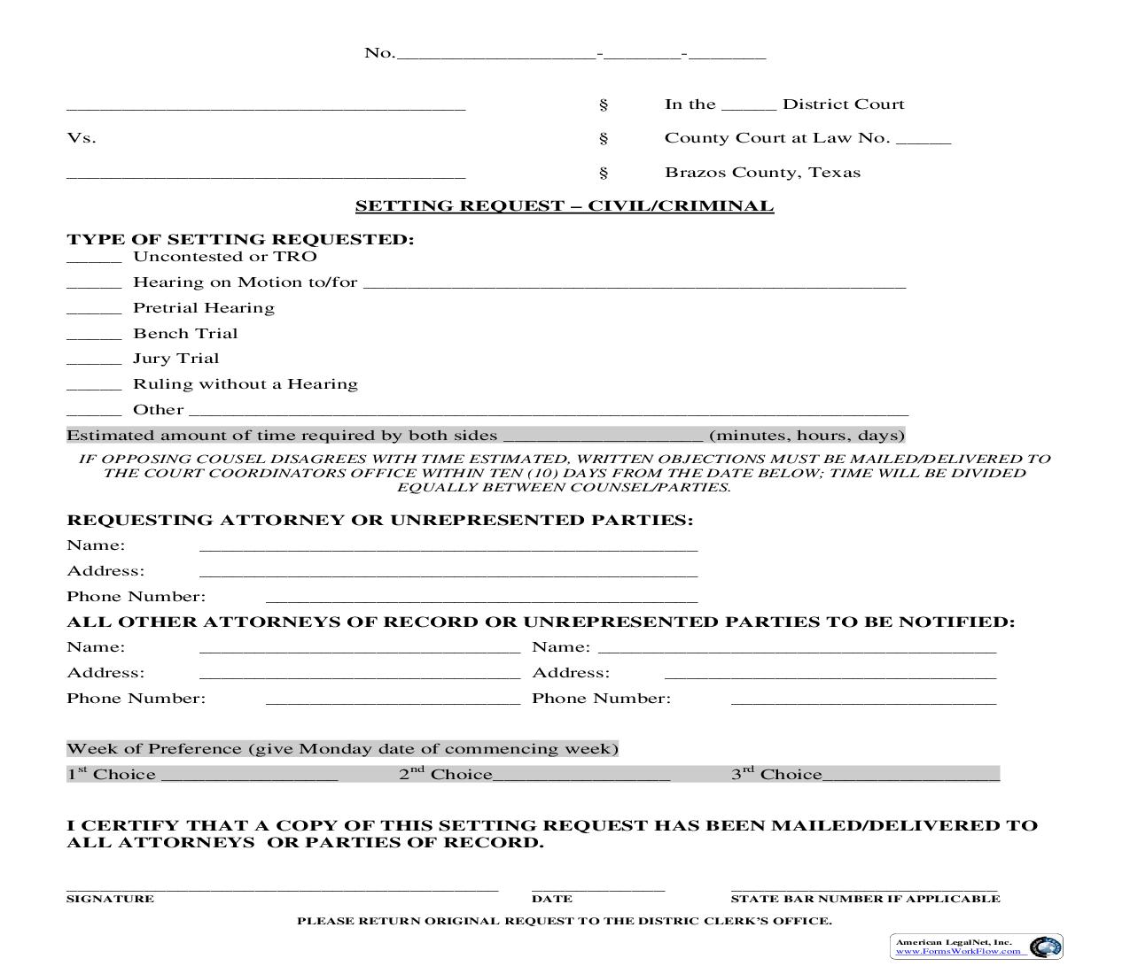 Setting Request Civil-Criminal | Pdf Fpdf Doc Docx | Texas