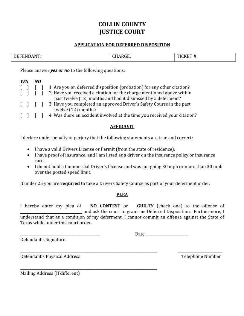 Application For Deferred Disposition (Probation) | Pdf Fpdf Doc Docx | Texas