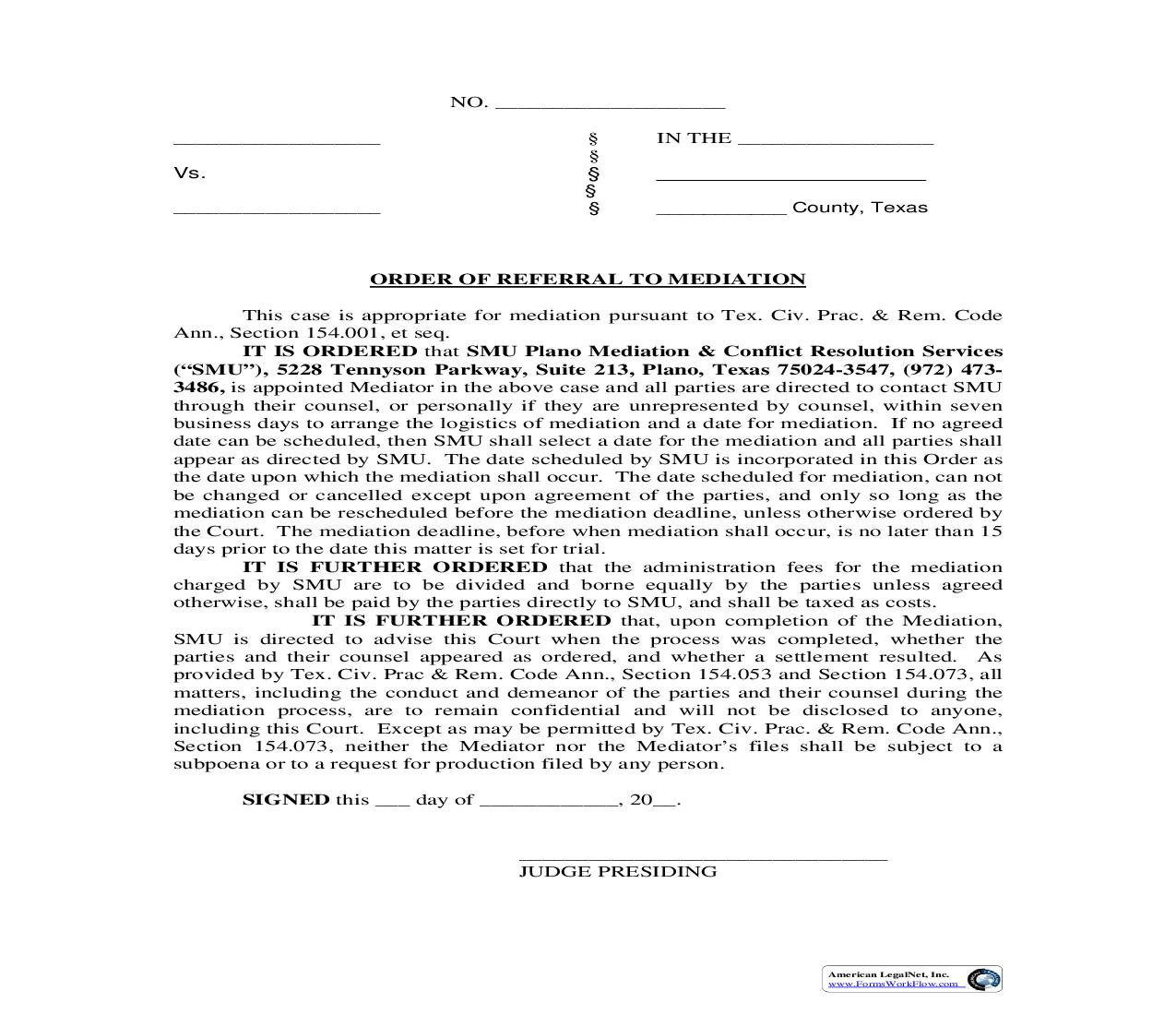 Order Of Referral To Mediation | Pdf Fpdf Doc Docx | Texas