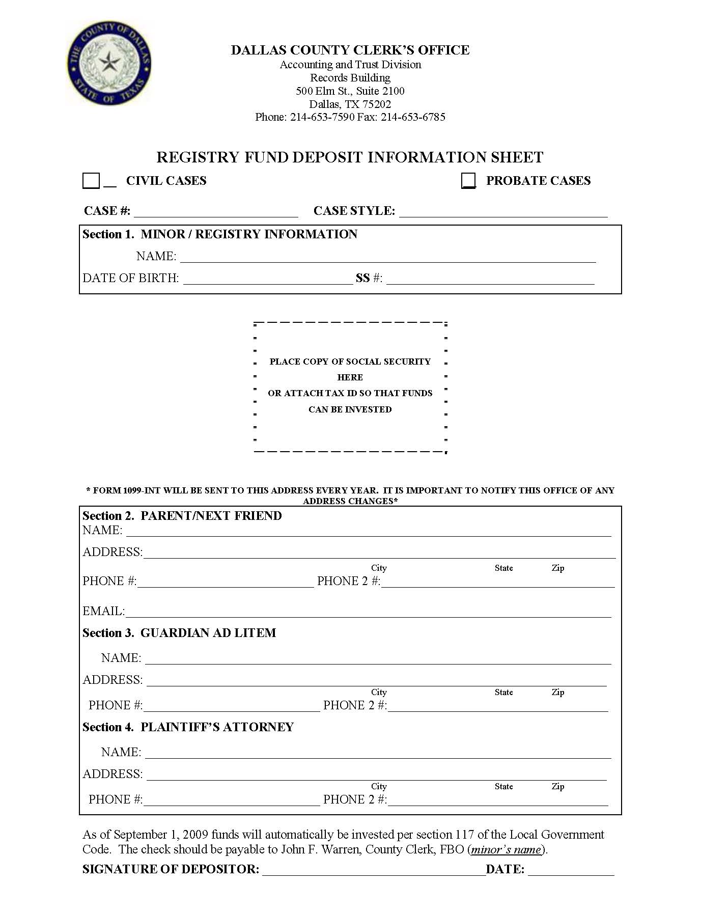 Registry Fund Deposit Information Sheet | Pdf Fpdf Doc Docx | Texas