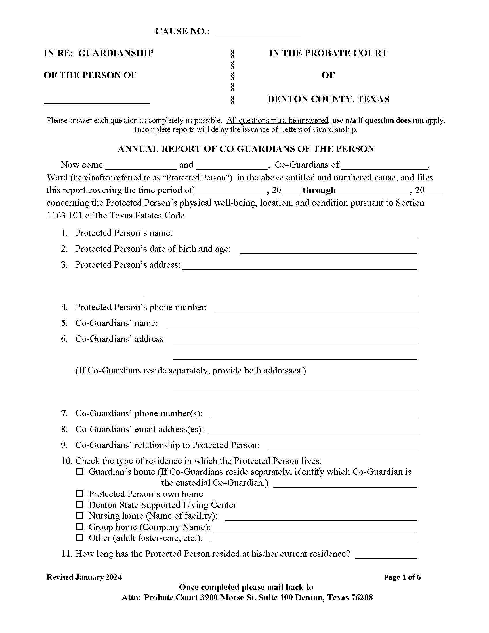 Annual Report Of Co Guardians Of The Person | Pdf Fpdf Doc Docx | Texas