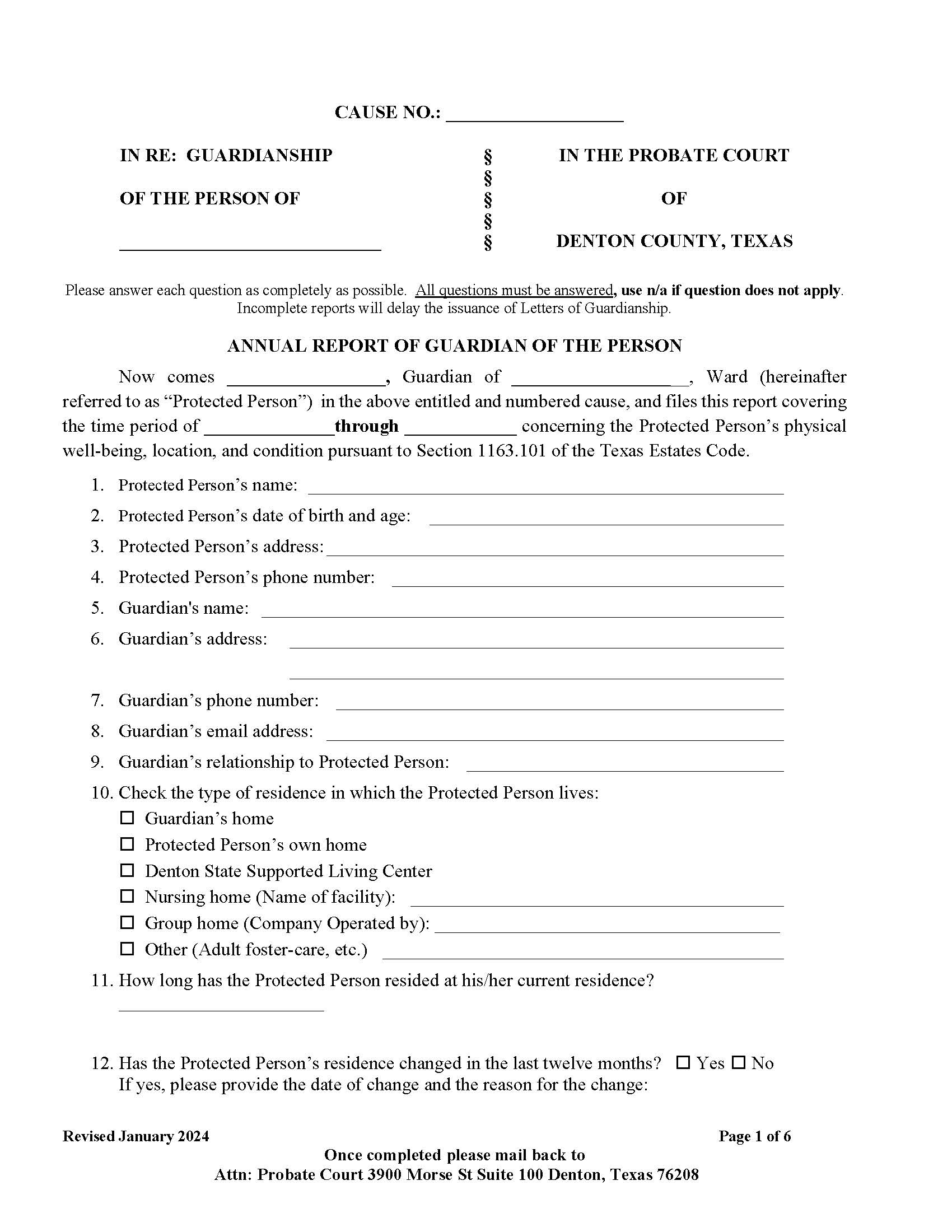 Annual Report Of The Guardian Of The Person | Pdf Fpdf Doc Docx | Texas