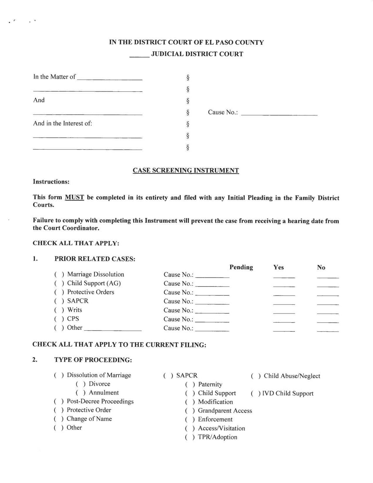 Case Screening Instrument | Pdf Fpdf Docx | Texas