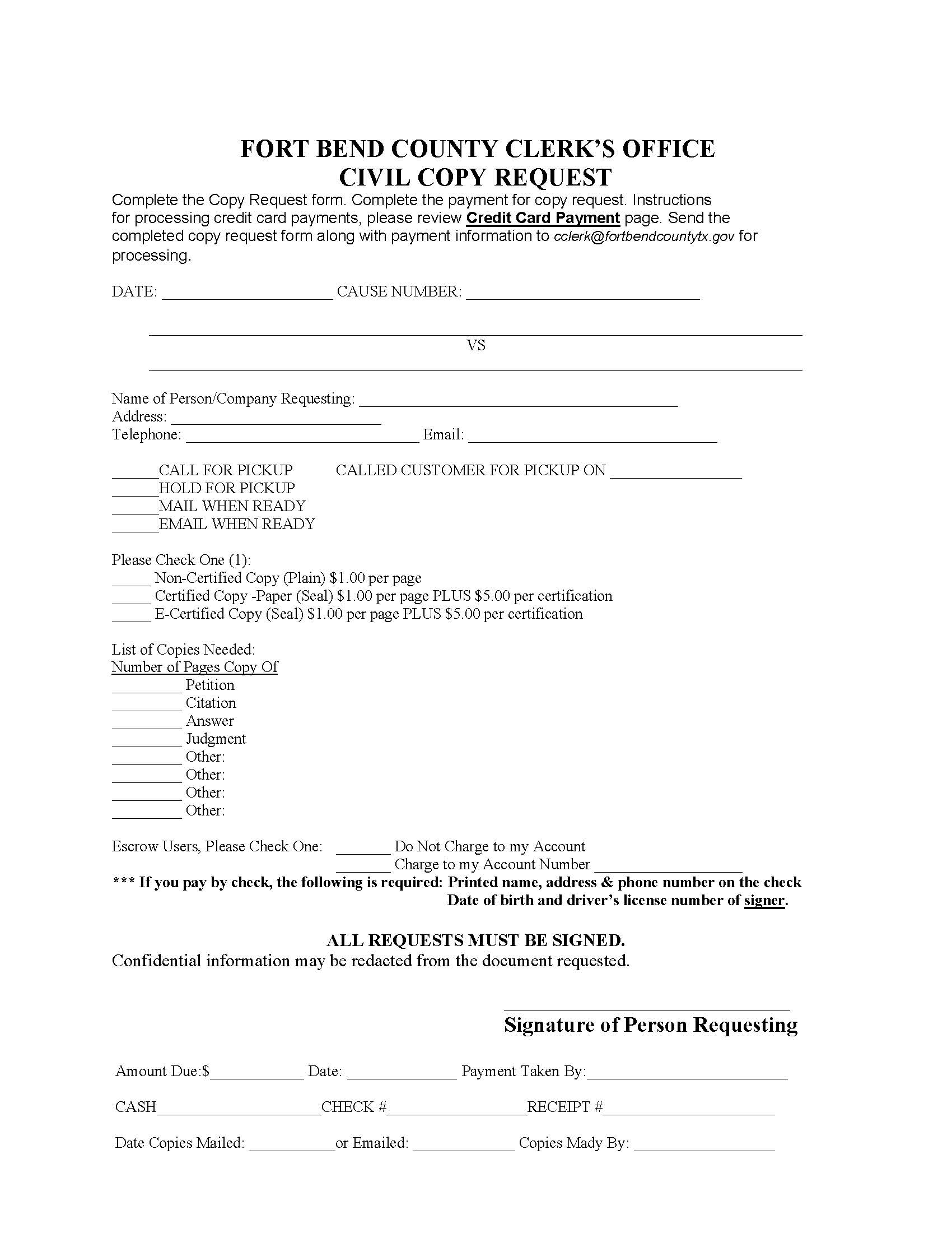 Civil Copy Request | Pdf Fpdf Doc Docx | Texas
