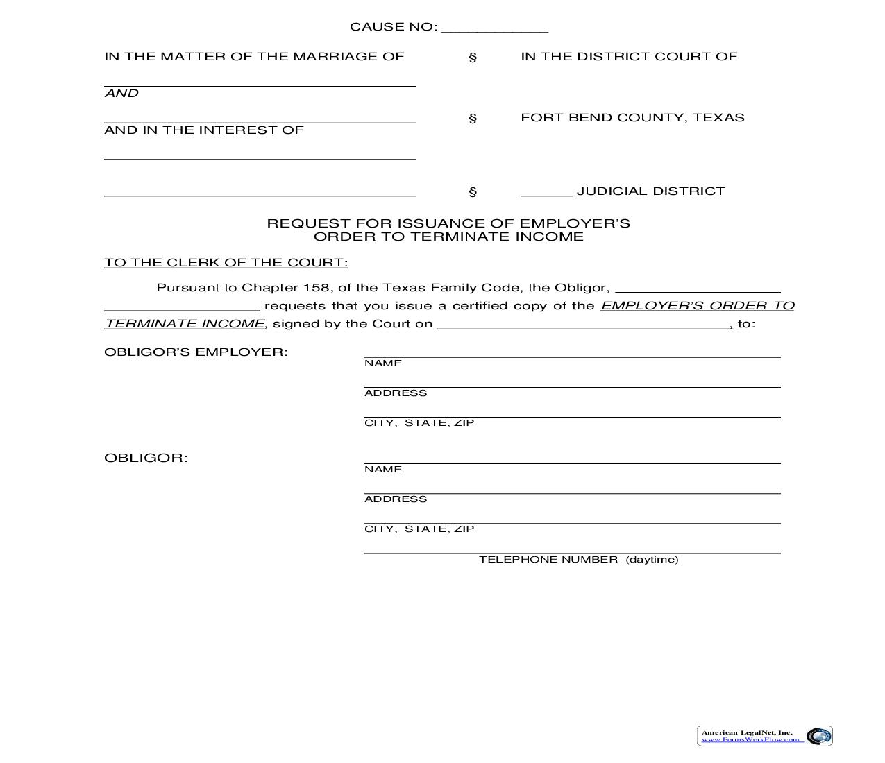 Request For Issuance Of Employers Order To Terminate Income {122} | Pdf Fpdf Doc Docx | Texas