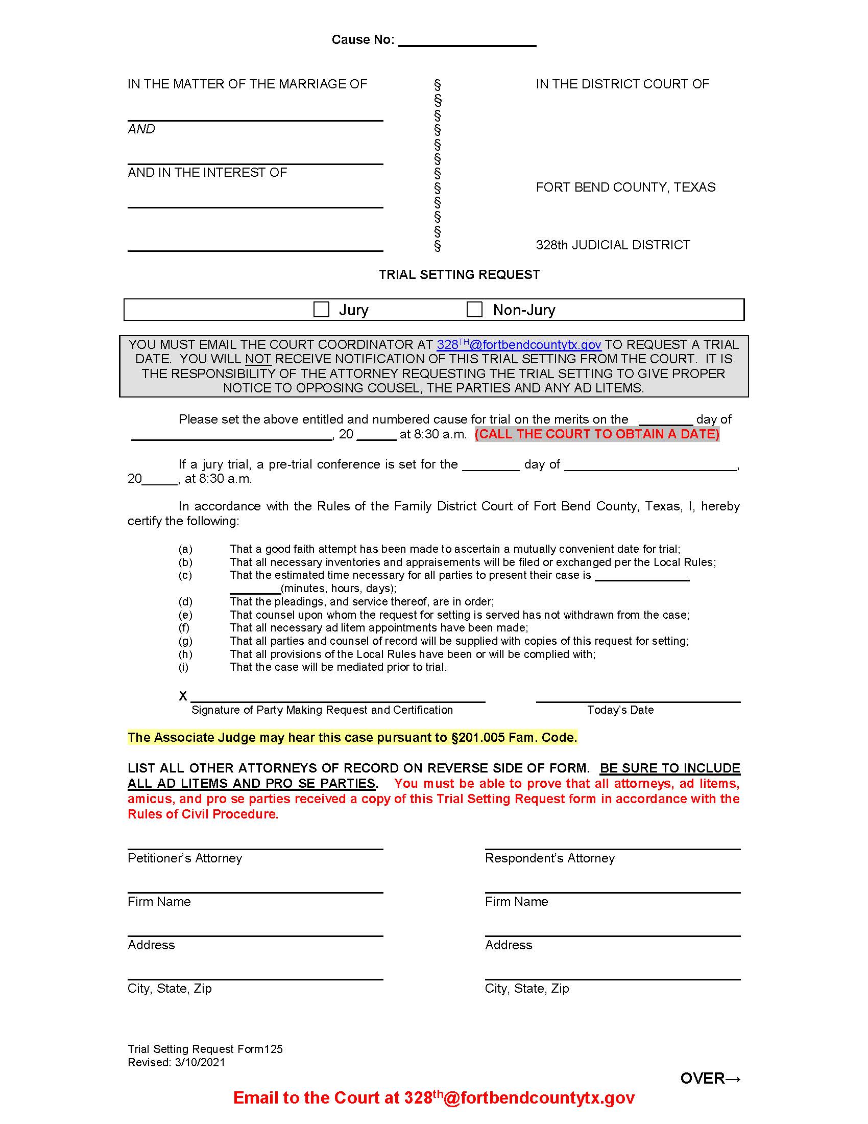 Trial Setting Request {125-328} | Pdf Fpdf Doc Docx | Texas