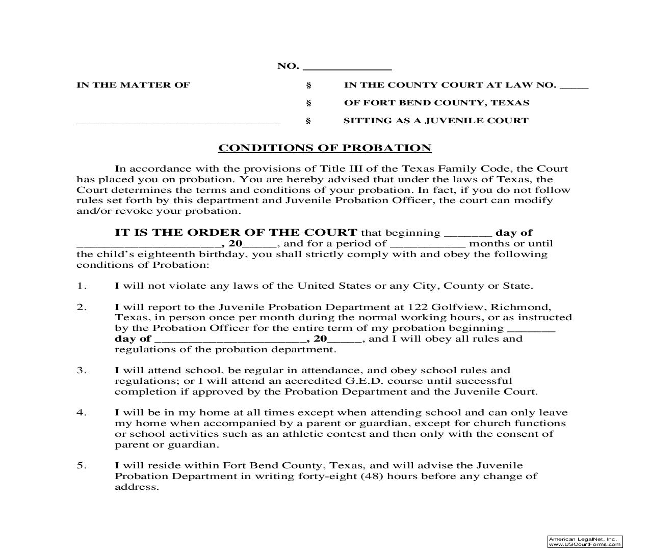 Condtitions Of Probation | Pdf Fpdf Doc Docx | Texas