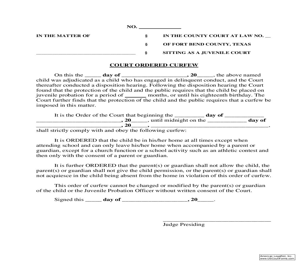 Court Ordered Curfew | Pdf Fpdf Doc Docx | Texas