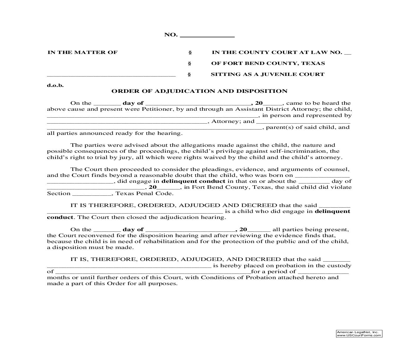 Order Of Adjucation And Disposition | Pdf Fpdf Doc Docx | Texas