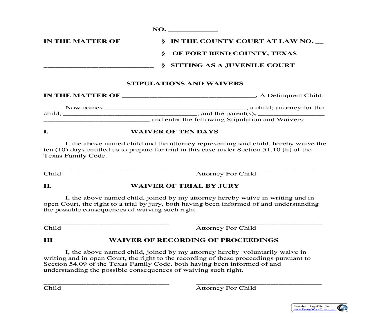 Stipulations And Waivers | Pdf Fpdf Doc Docx | Texas