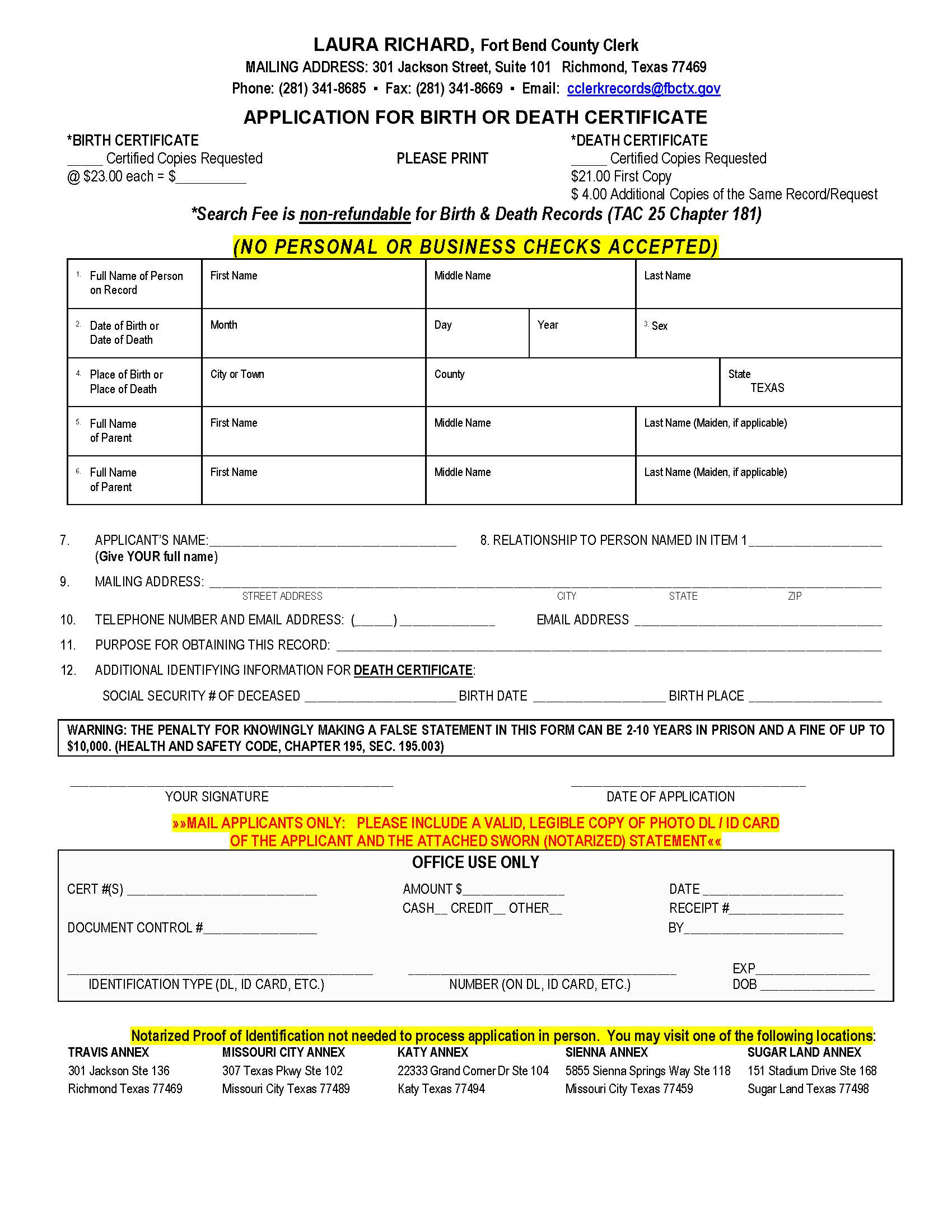 Application For Birth Or Death Certificate | Pdf Fpdf Docx | Texas