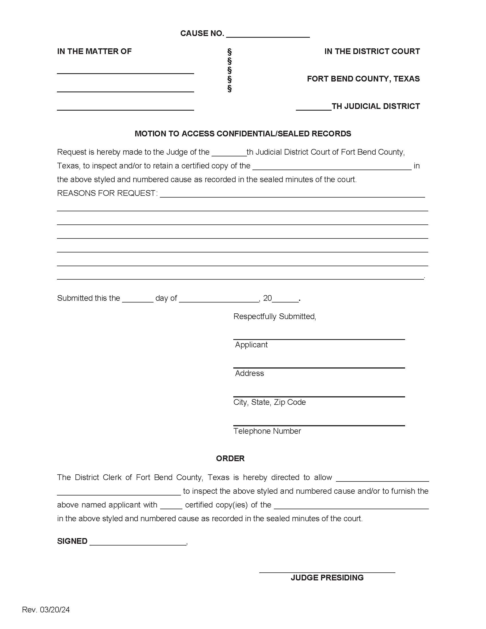 Motion To Access Confidential Sealed Records {152} | Pdf Fpdf Docx | Texas