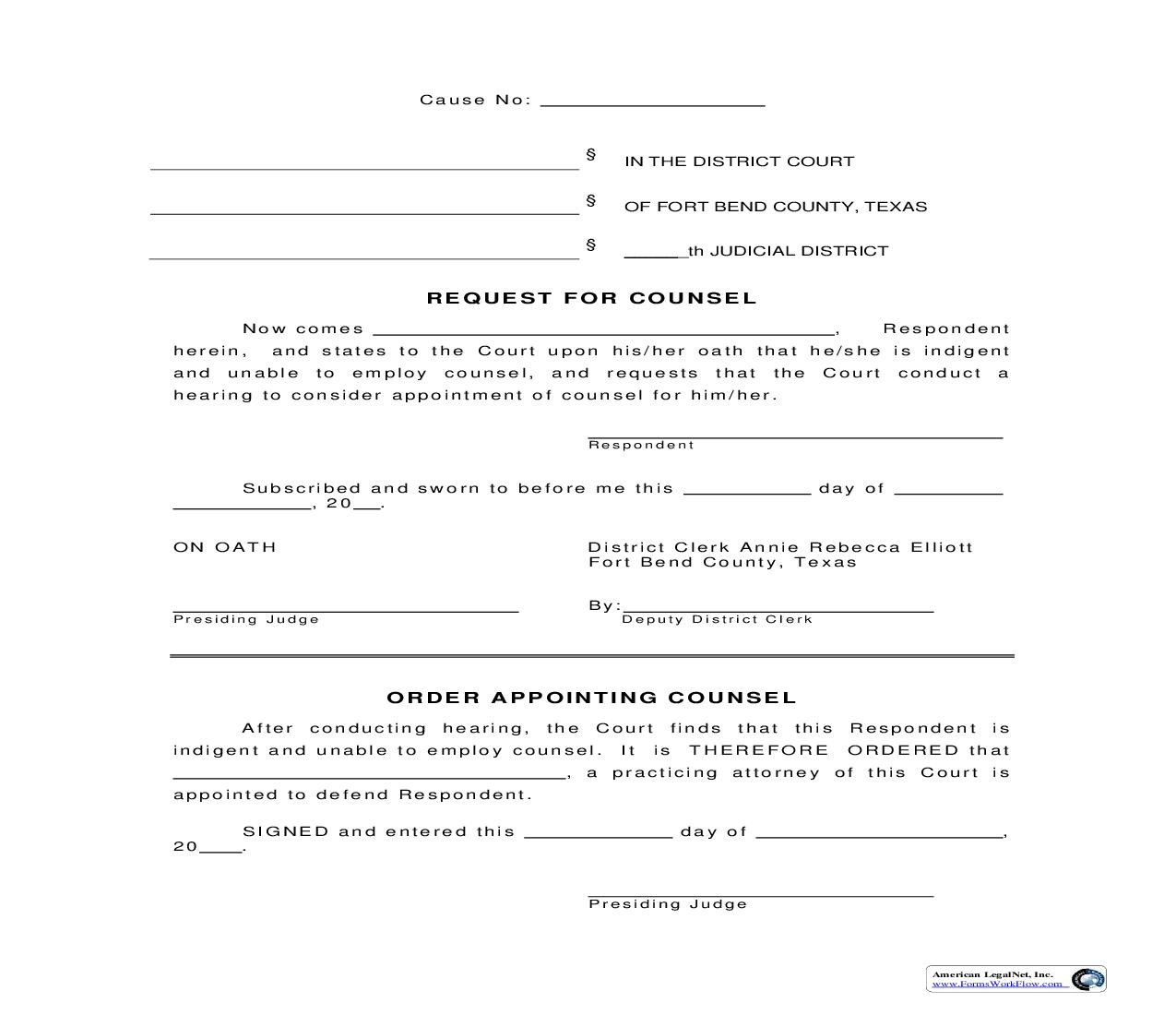 Request For Counsel {151} | Pdf Fpdf Doc Docx | Texas
