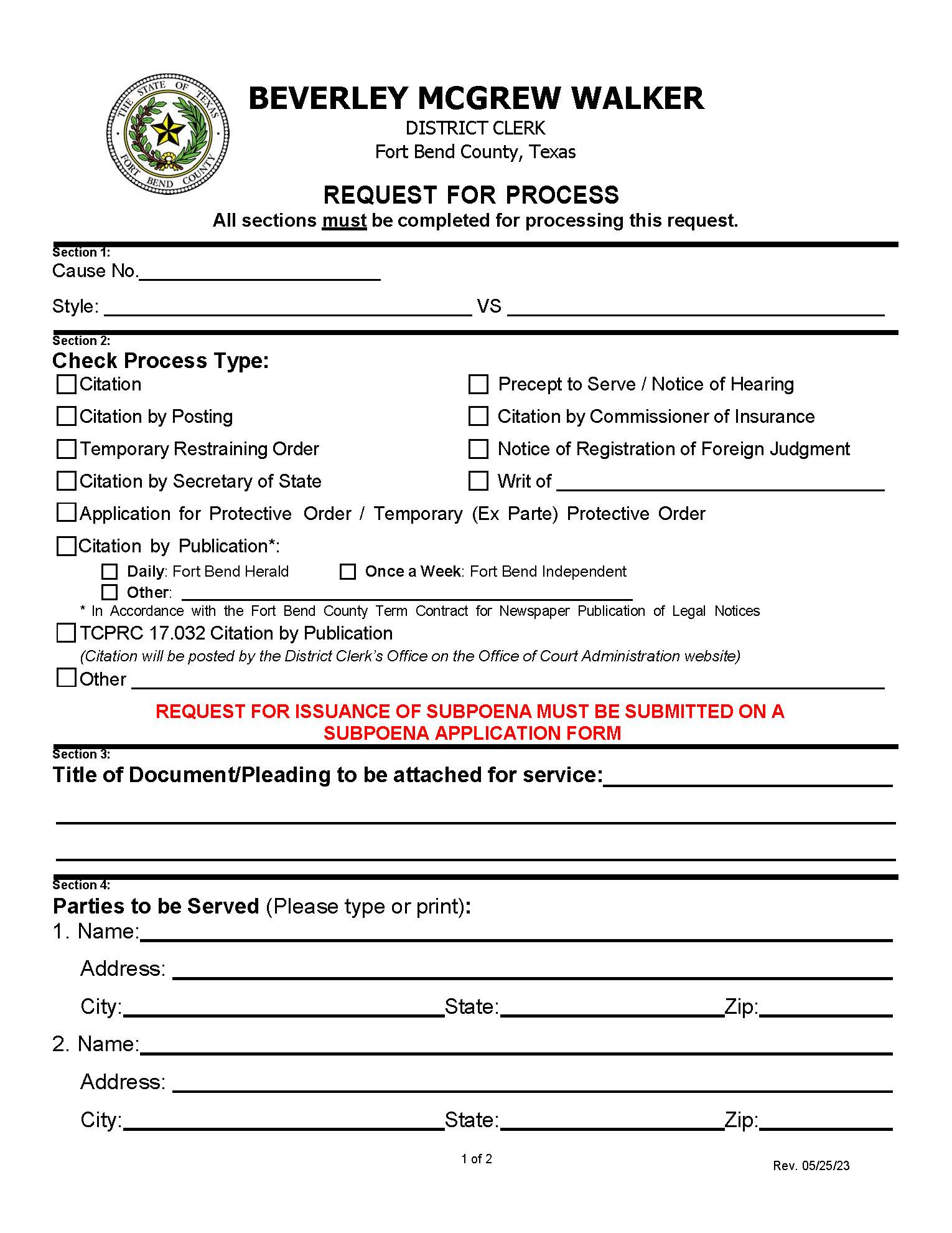 Request For Process | Pdf Fpdf Docx | Texas