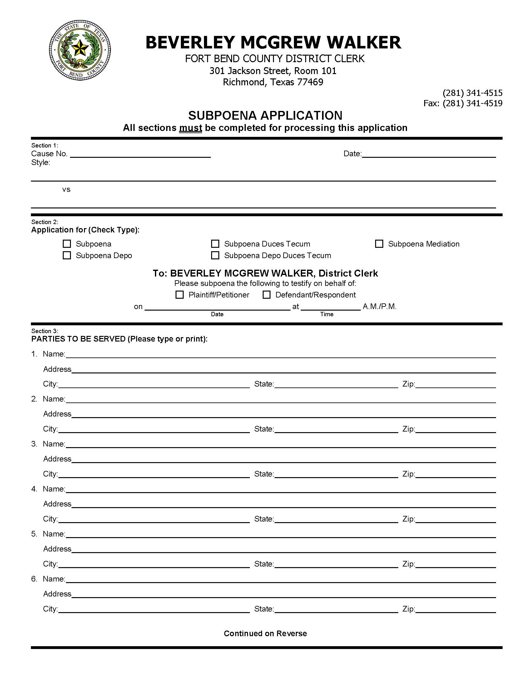 Subpoena Application | Pdf Fpdf Doc Docx | Texas