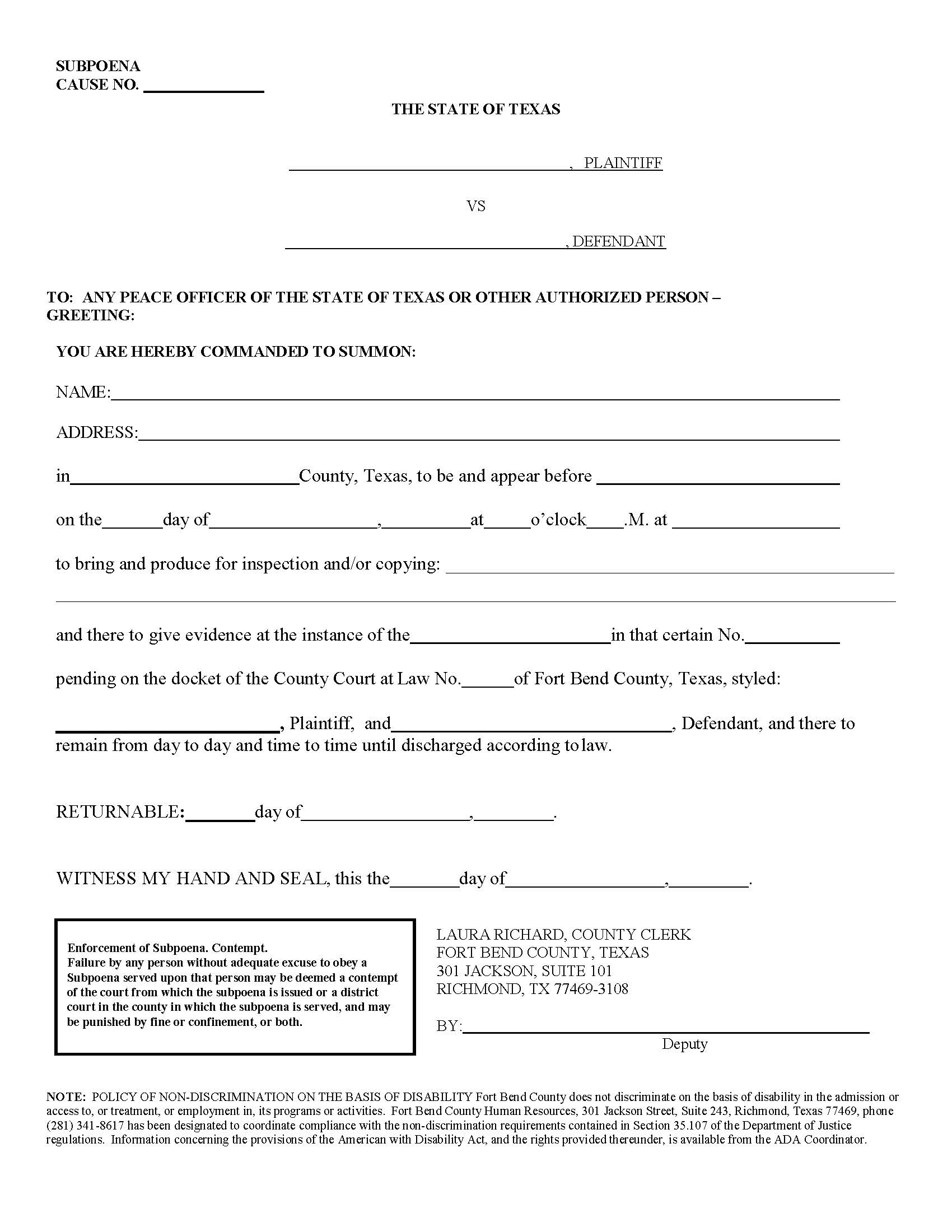 Subpoena | Pdf Fpdf Docx | Texas