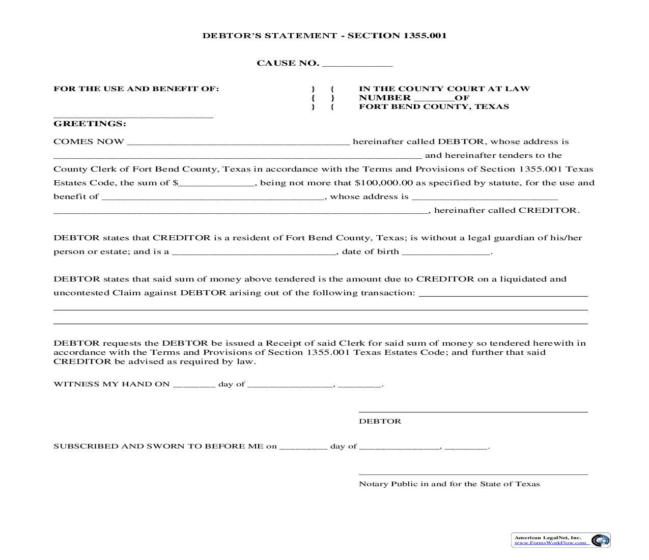 Debtors Statement | Pdf Fpdf Doc Docx | Texas