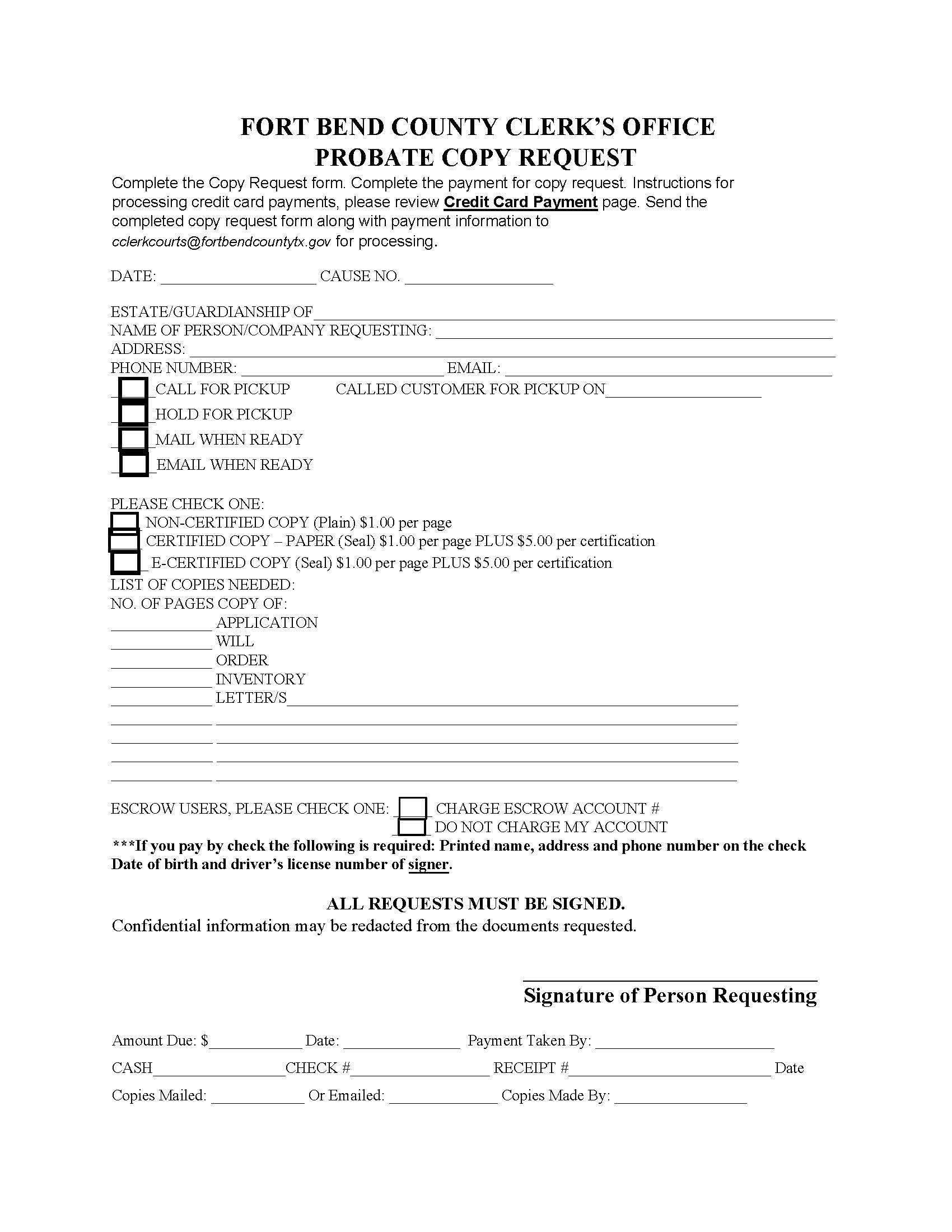 Probate Copy Request | Pdf Fpdf Doc Docx | Texas