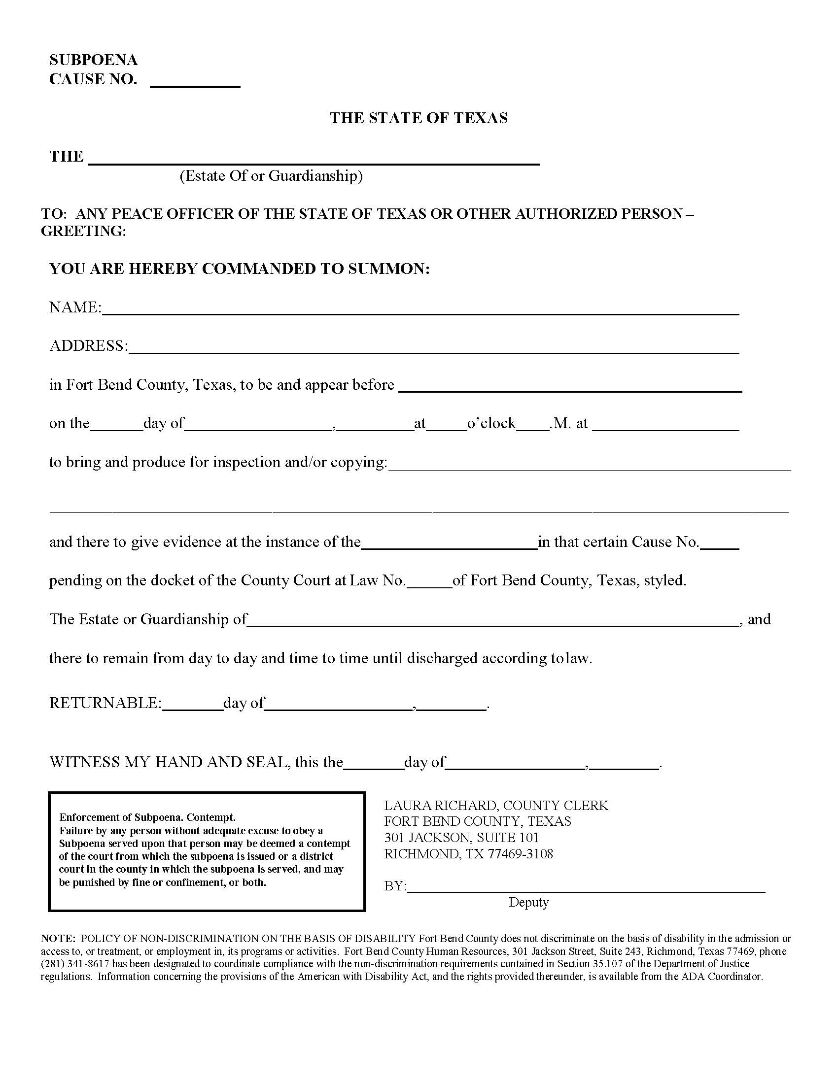 Subpoena | Pdf Fpdf Doc Docx | Texas