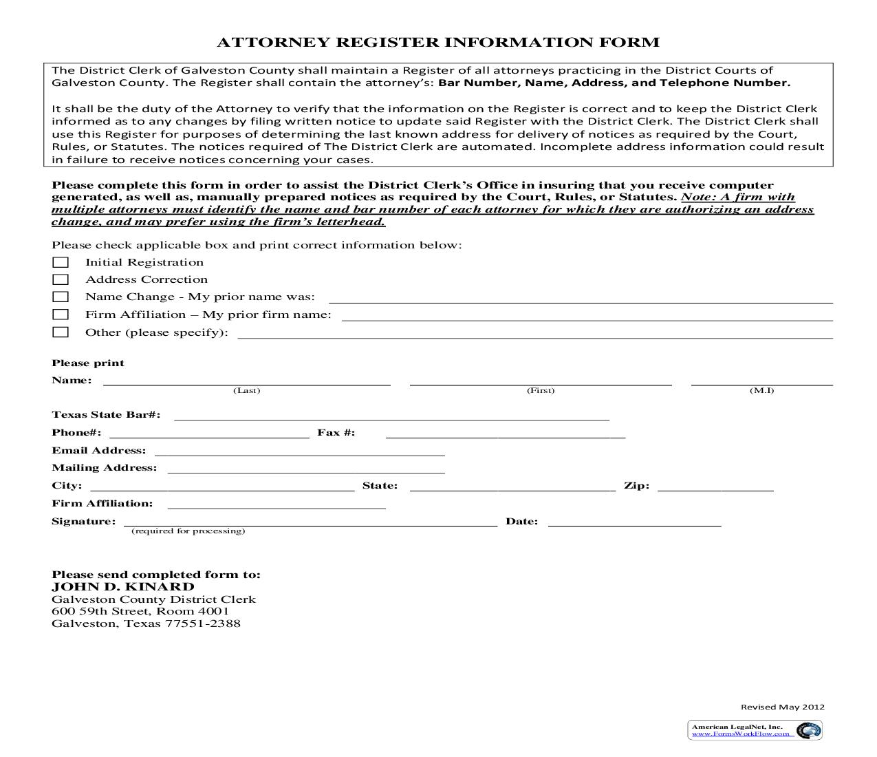 Attorney Register Information Form | Pdf Fpdf Doc Docx | Texas