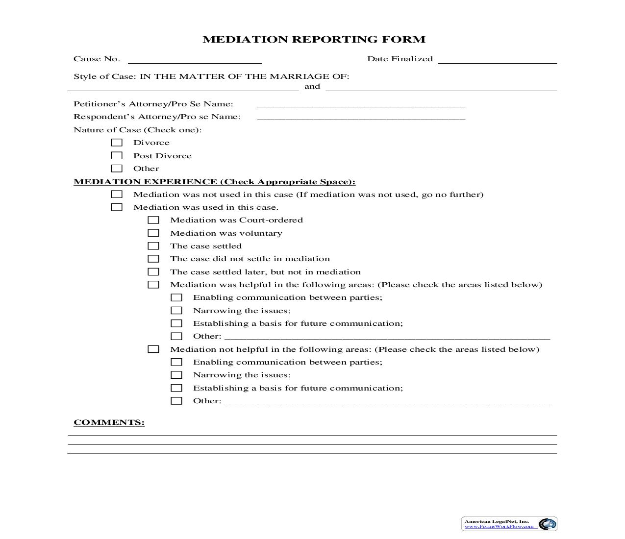Mediation Reporting Form | Pdf Fpdf Doc Docx | Texas