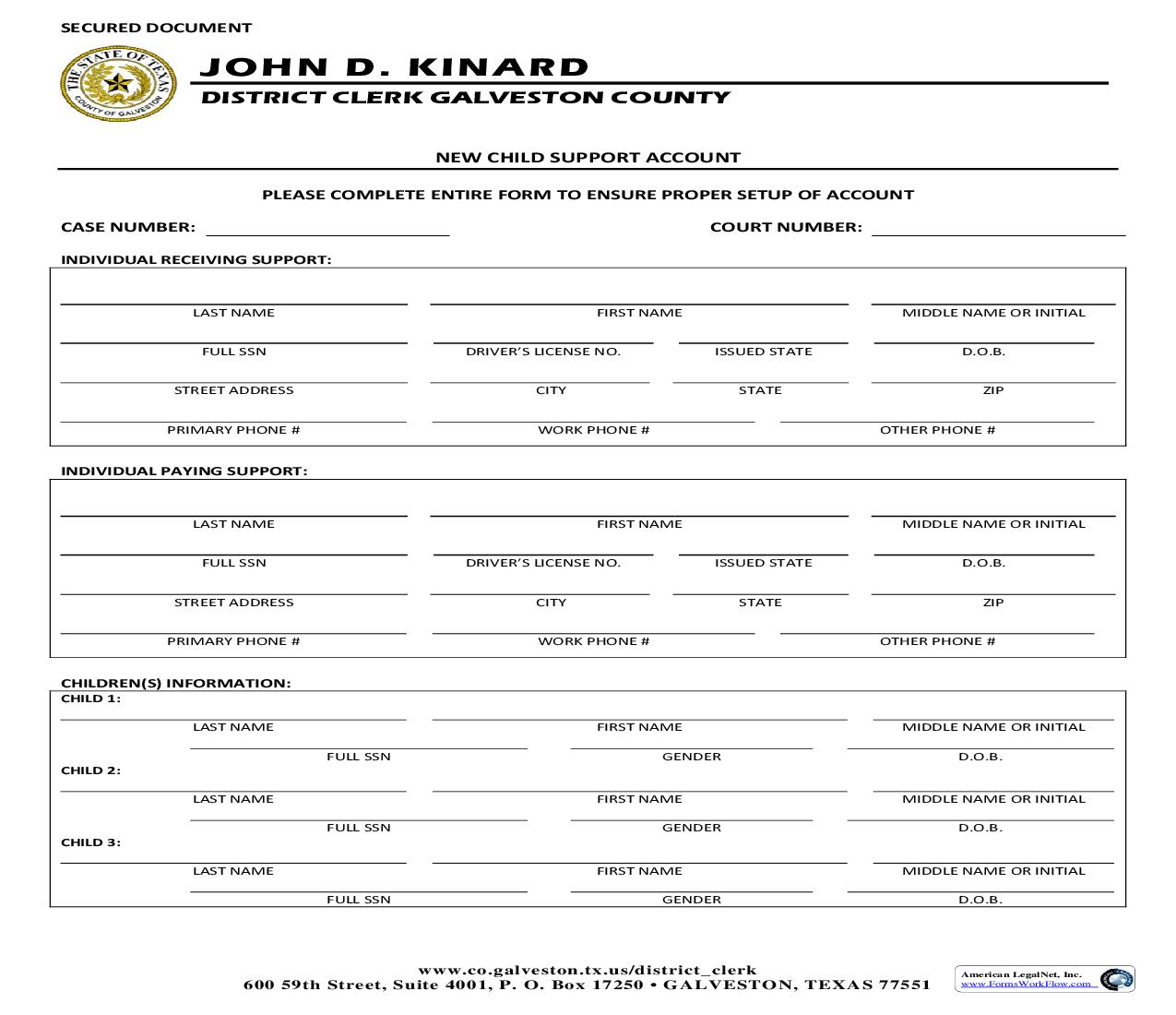 New Child Support Account |  | Texas