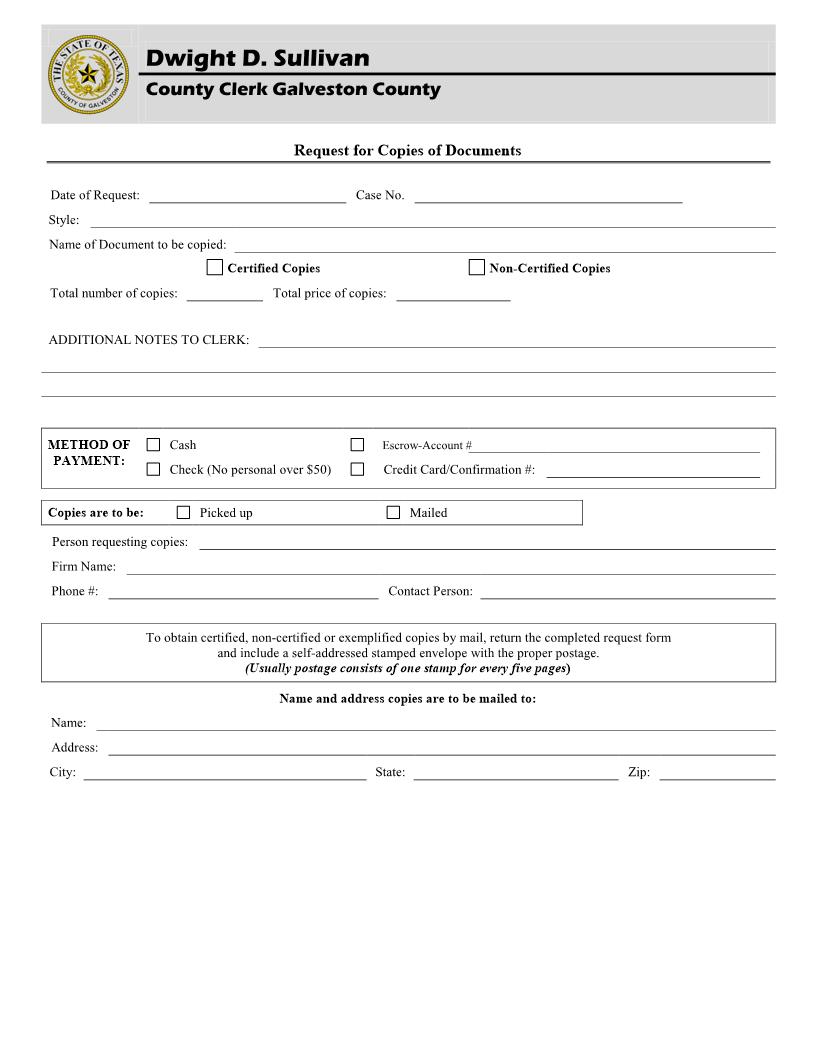 Request For Copies Of Documents | Pdf Fpdf Doc Docx | Texas