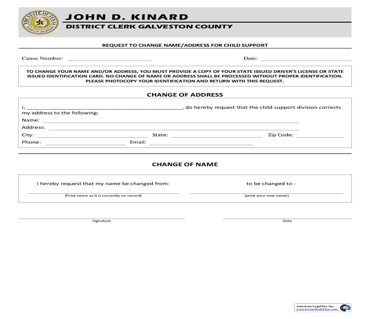 Request To Change Name Address For Child Support | Pdf Fpdf Doc Docx | Texas