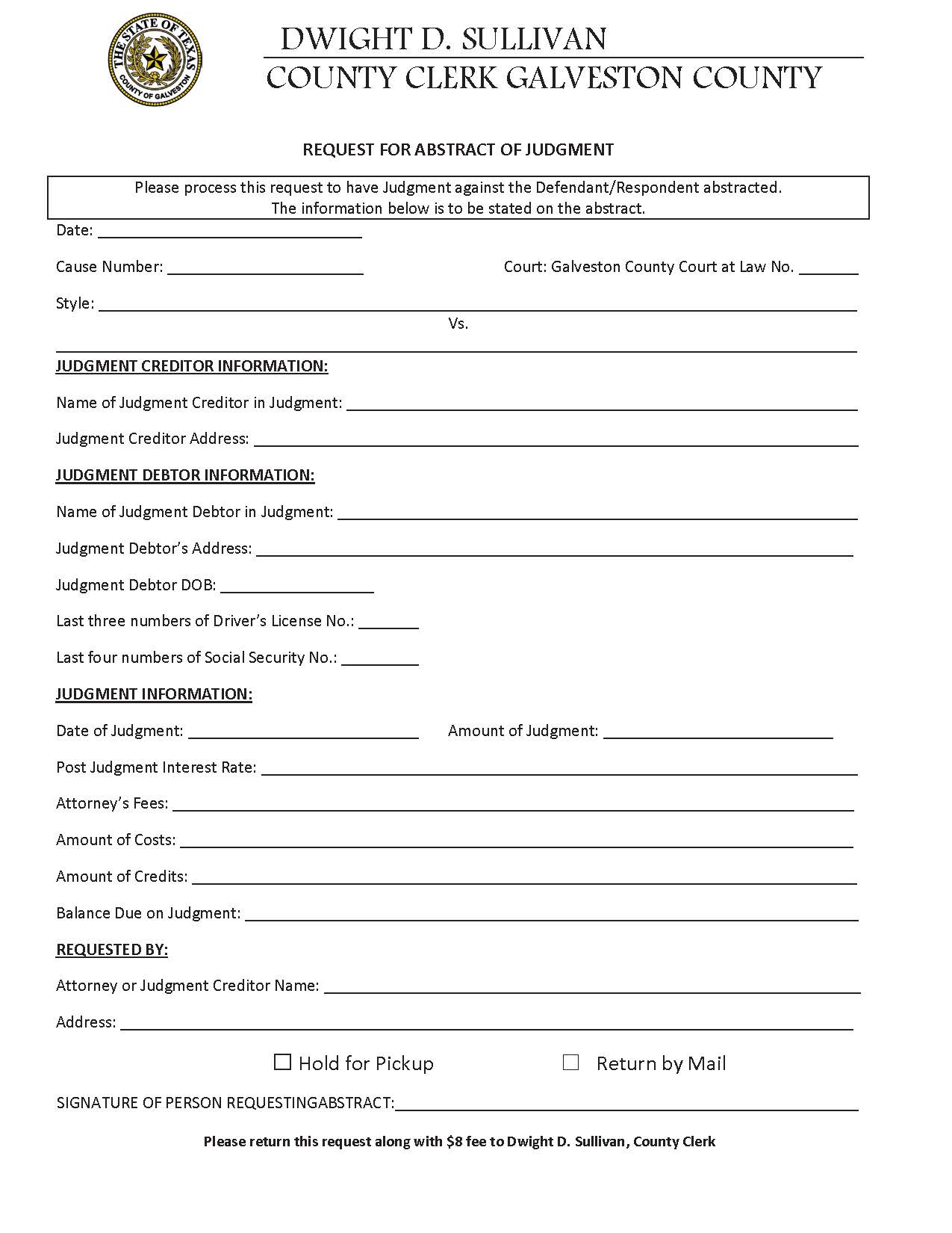 Request for Abstract Of Judgment | Pdf Fpdf Docx | Texas