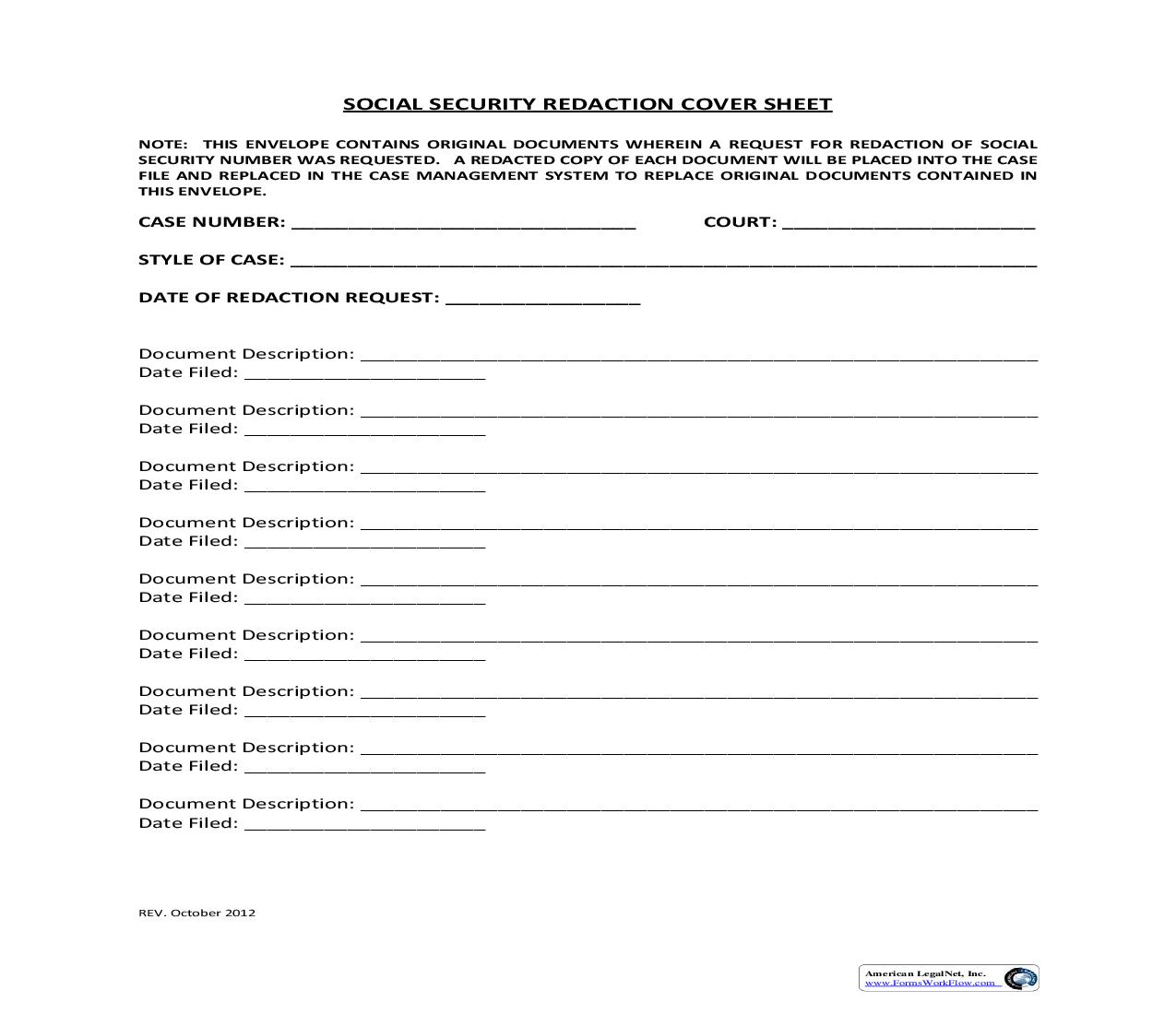 Social Security Redaction Cover Sheet | Pdf Fpdf Doc Docx | Texas