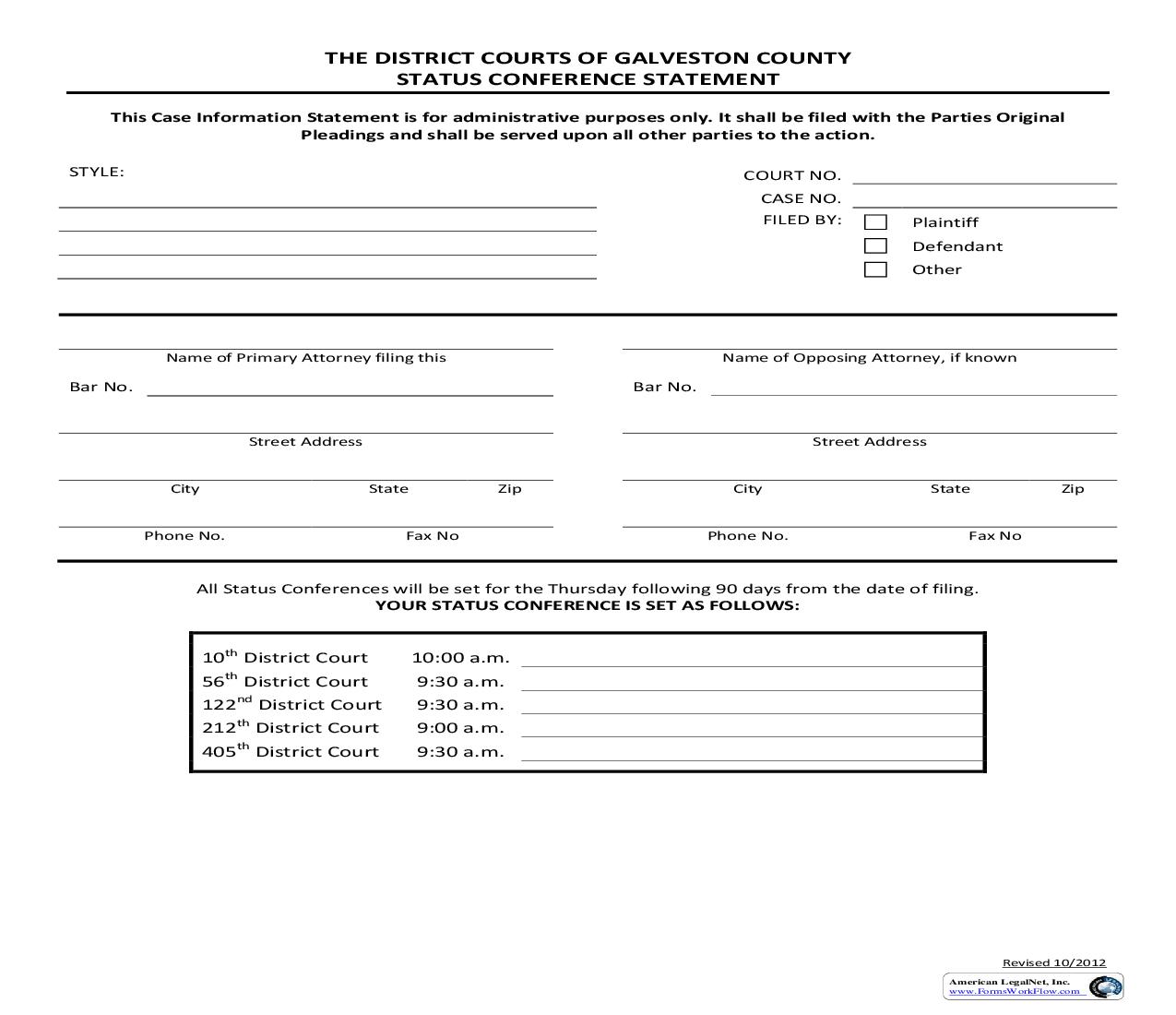 Status Conference Statement | Pdf Fpdf Doc Docx | Texas