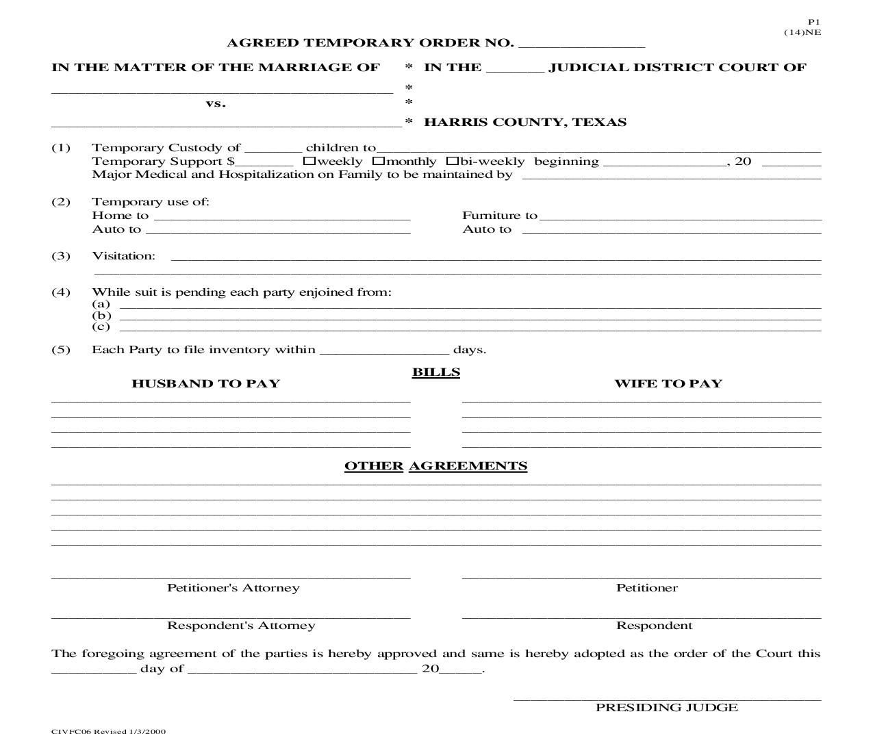 Agreed Temporary Order {CIVFC06} | Pdf Fpdf Doc Docx | Texas