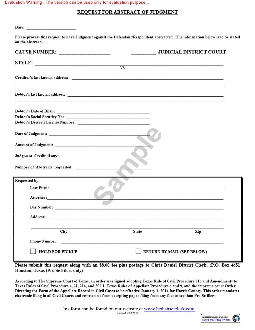 Request For Abstract Of Judgment | Pdf Fpdf Docx | Texas