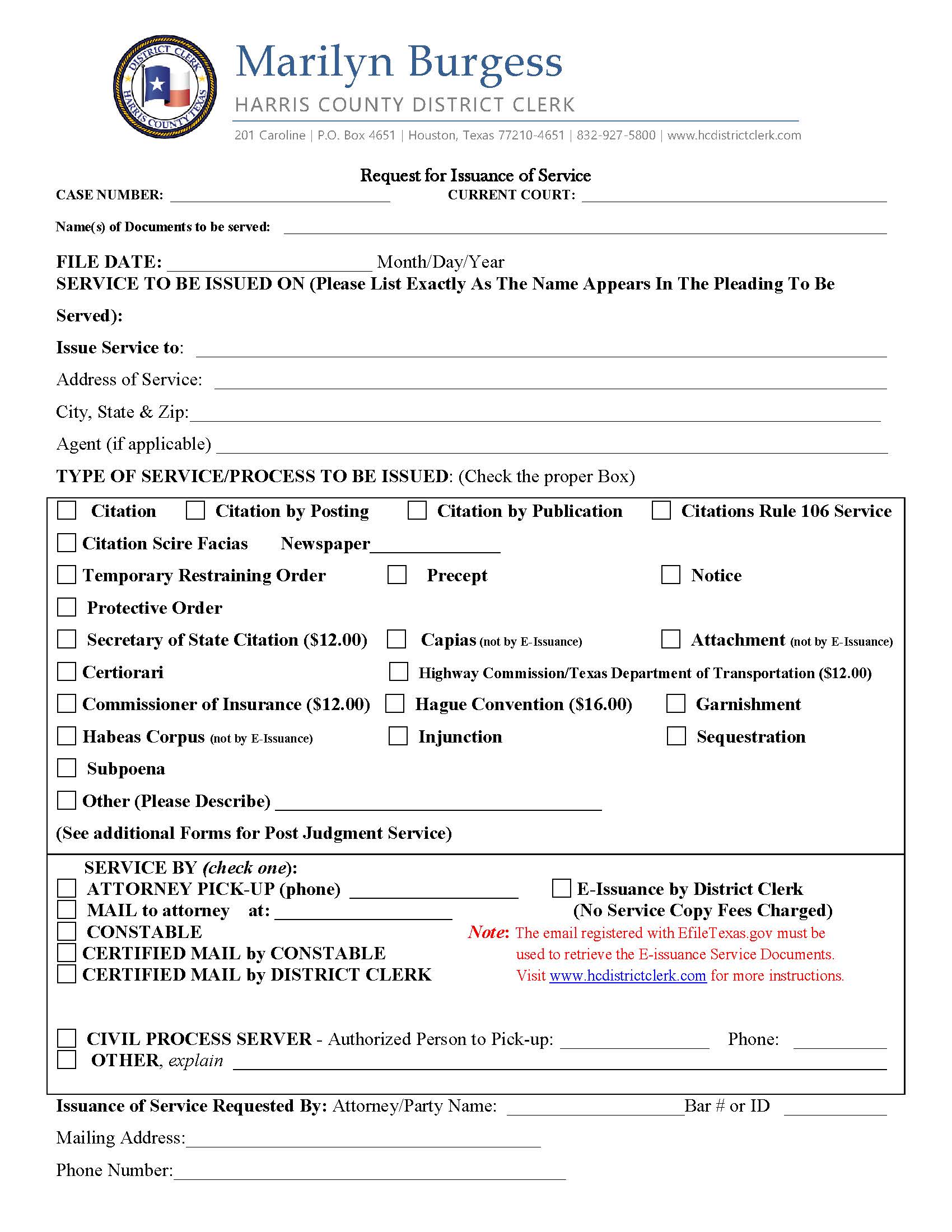 Request For Issuance Of Service | Pdf Fpdf Docx | Texas