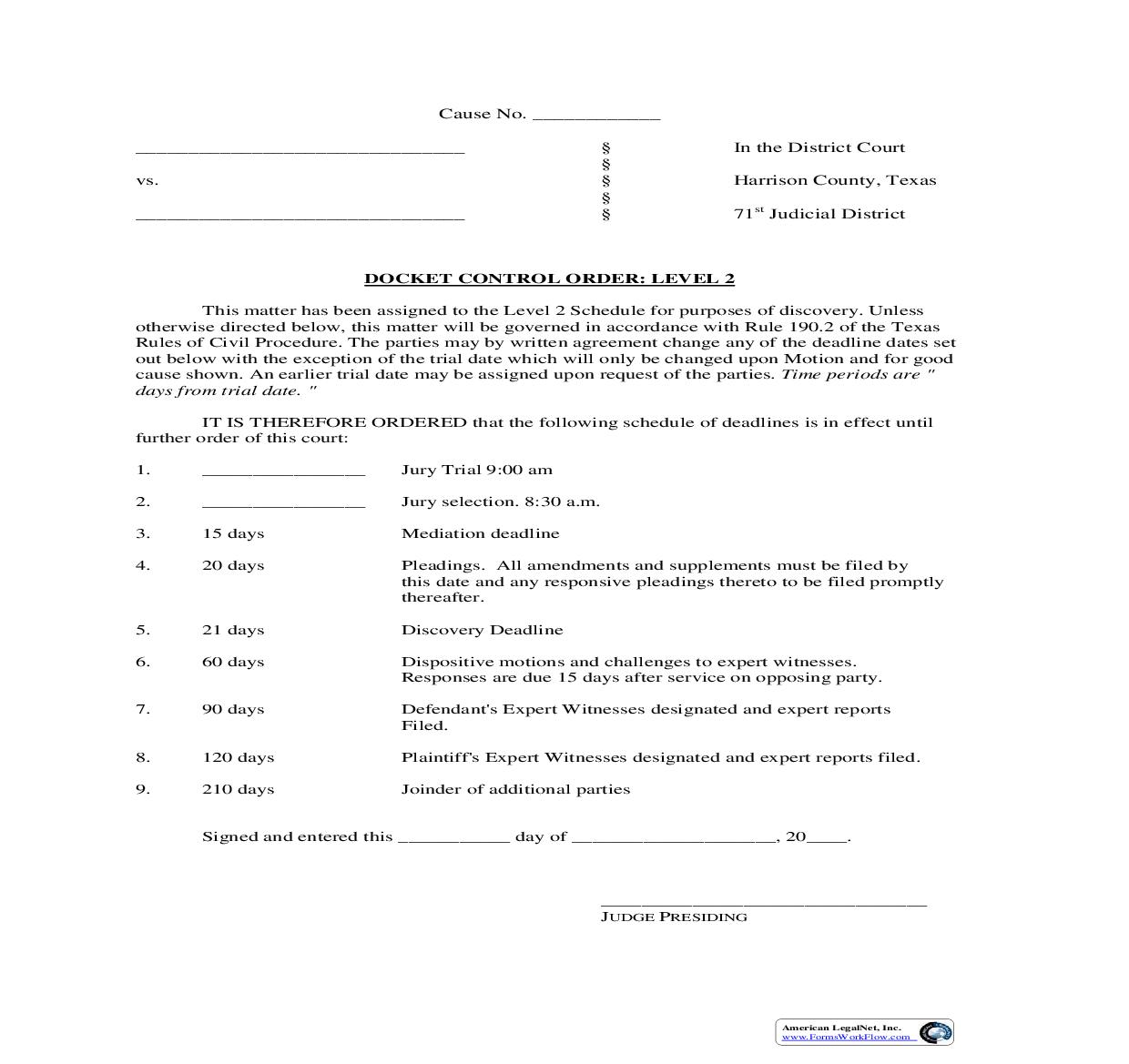 Docket Control Order Level 2 | Pdf Fpdf Doc Docx | Texas