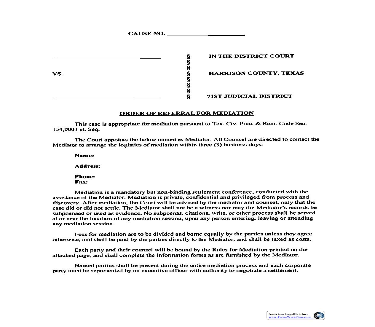 Order Of Referral For Mediation | Pdf Fpdf Doc Docx | Texas