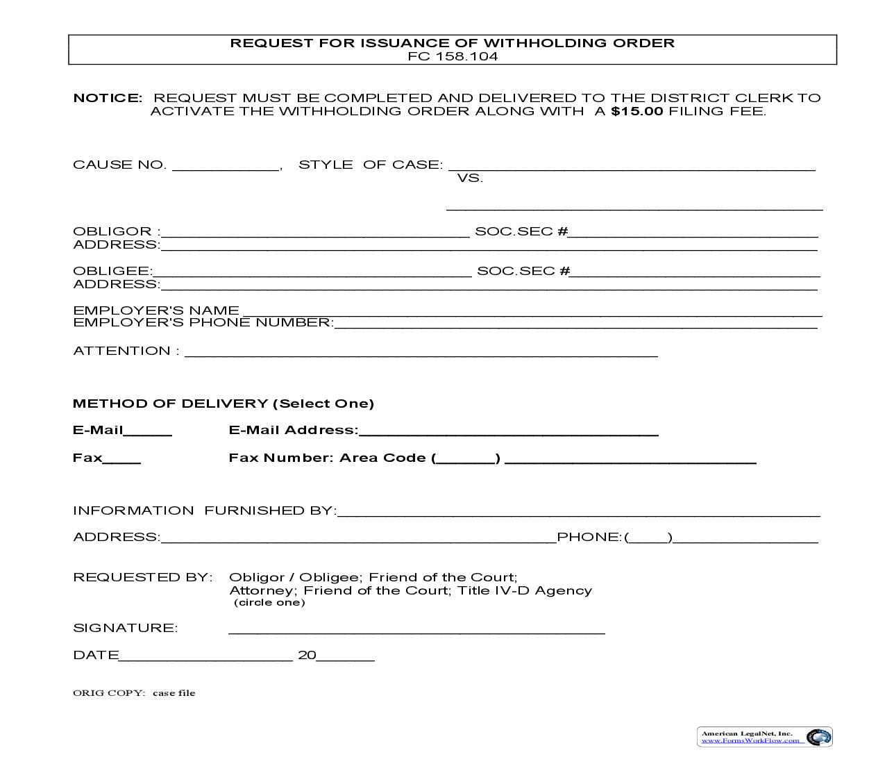 Request For Issuance Of Withholding Order | Pdf Fpdf Doc Docx | Texas