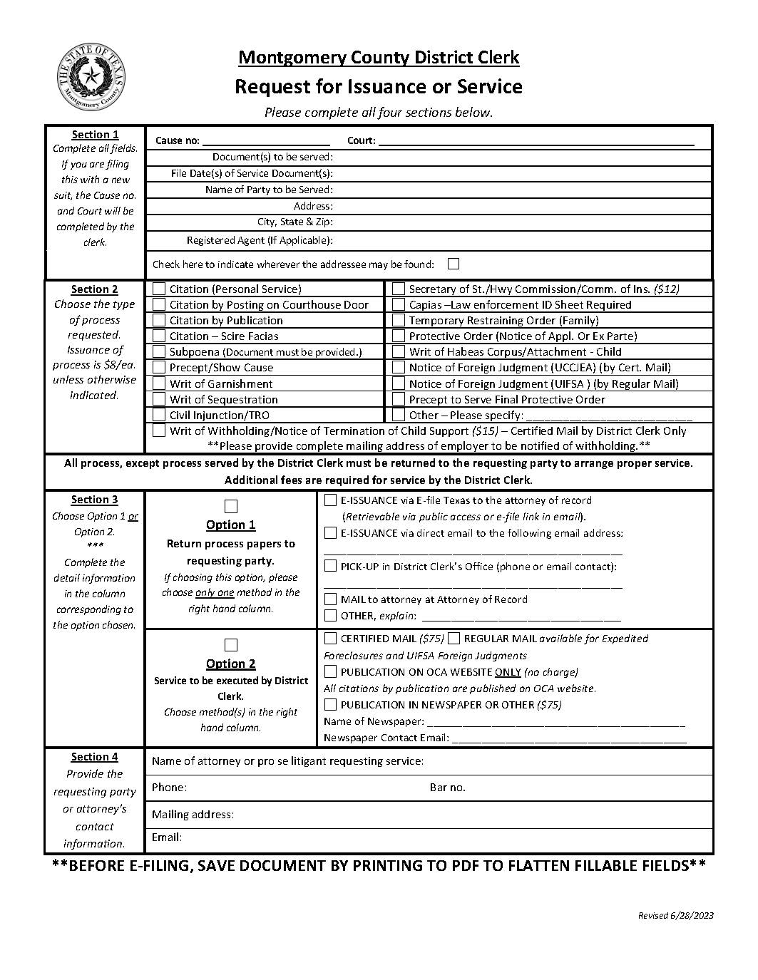 Request For Issuance Or Service | Pdf Fpdf Docx | Texas