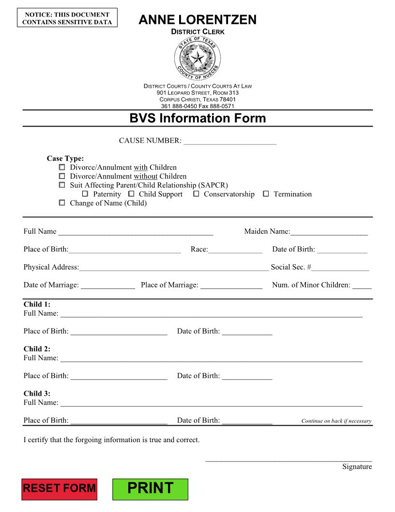 BVS Form | Pdf Fpdf Doc Docx | Texas