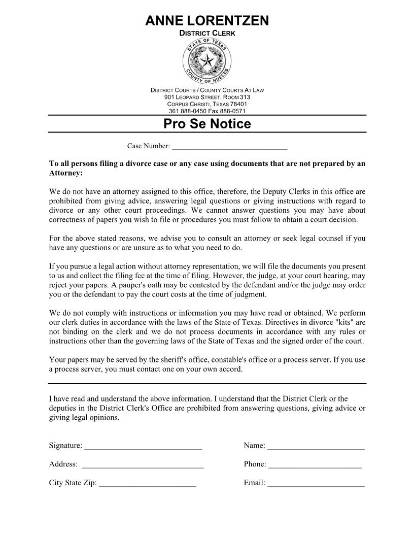 Pro Se Notice | Pdf Fpdf Doc Docx | Texas