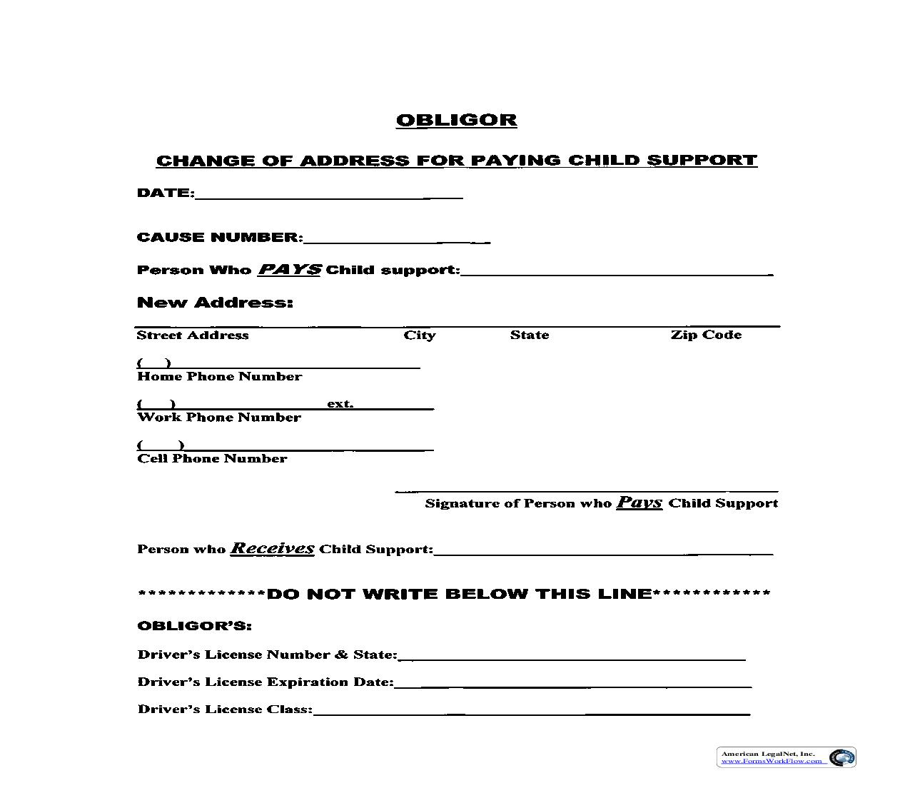 Change Of Address For Paying Child SUpport (Obligor) | Pdf Fpdf Doc Docx | Texas