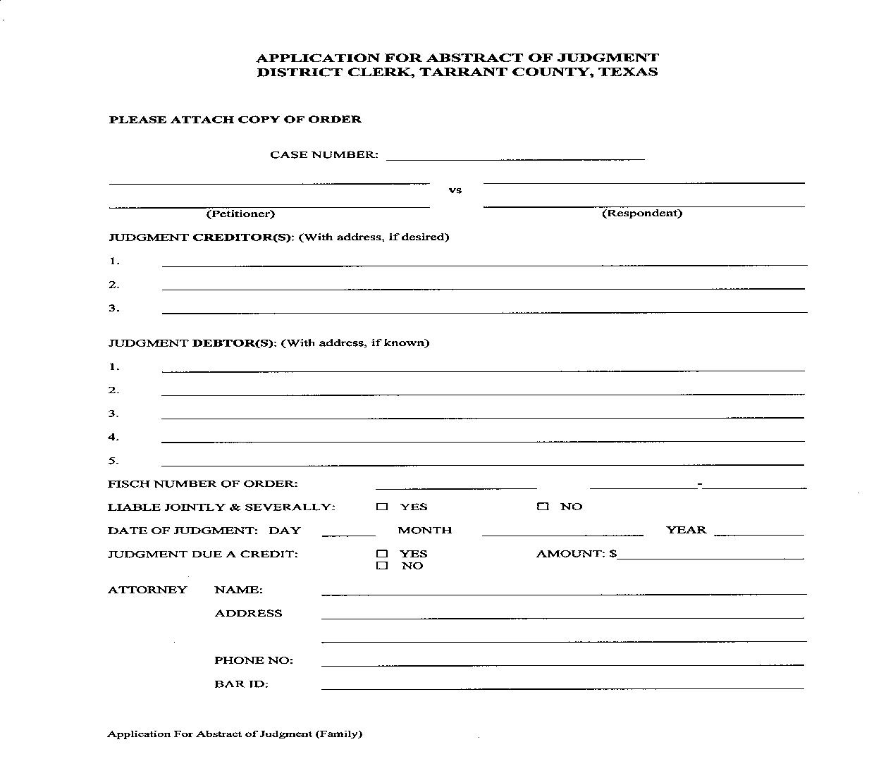 Application For Abstract Of Judgment (Family) | Pdf Fpdf Doc Docx | Texas