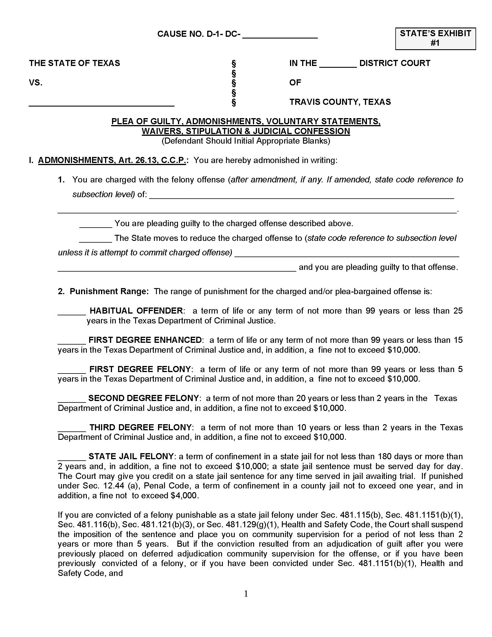 Plea Of Guilty | Pdf Fpdf Doc Docx | Texas