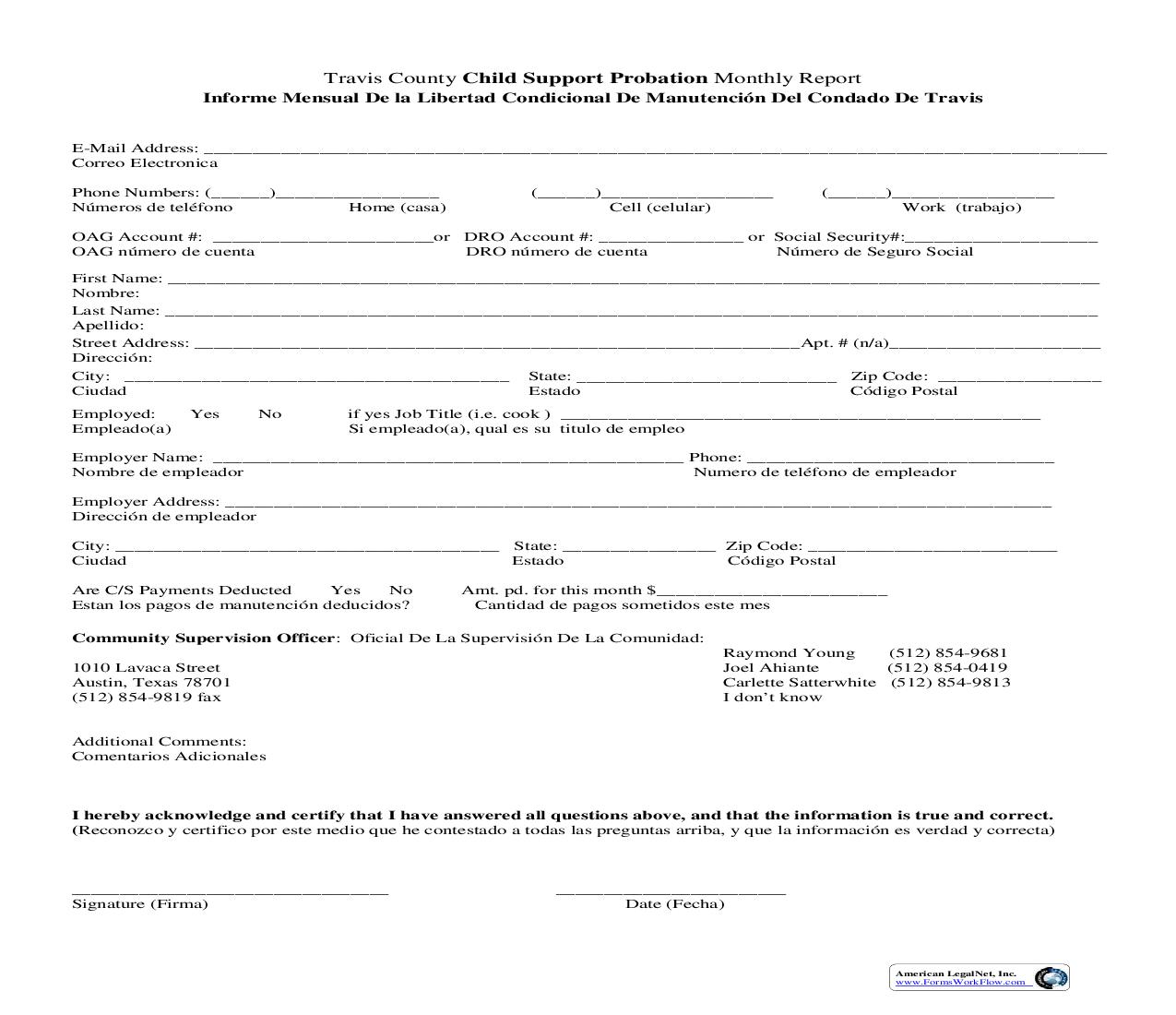 Child Support Probation Monthly Report | Pdf Fpdf Doc Docx | Texas