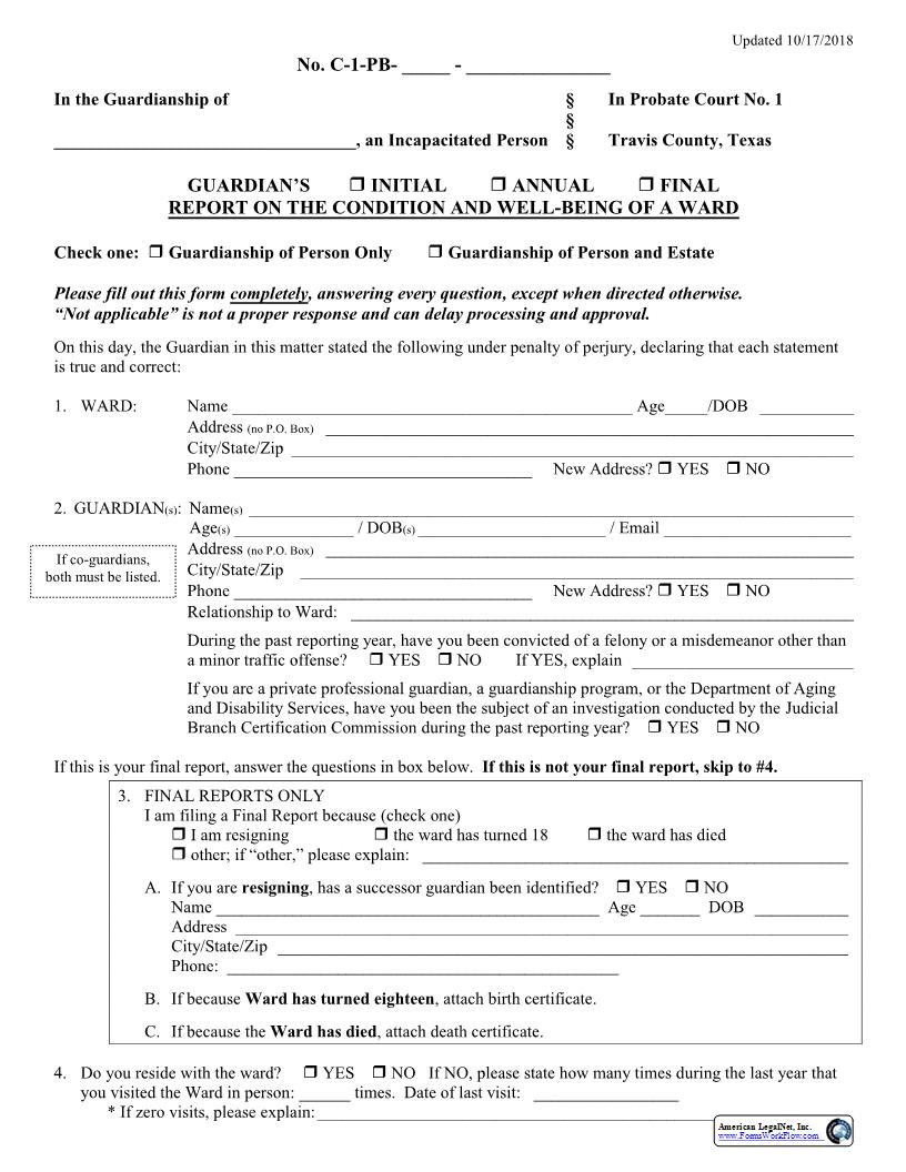 Report On The Condition And Well-Being Of An Adult Ward | Pdf Fpdf Docx | Texas