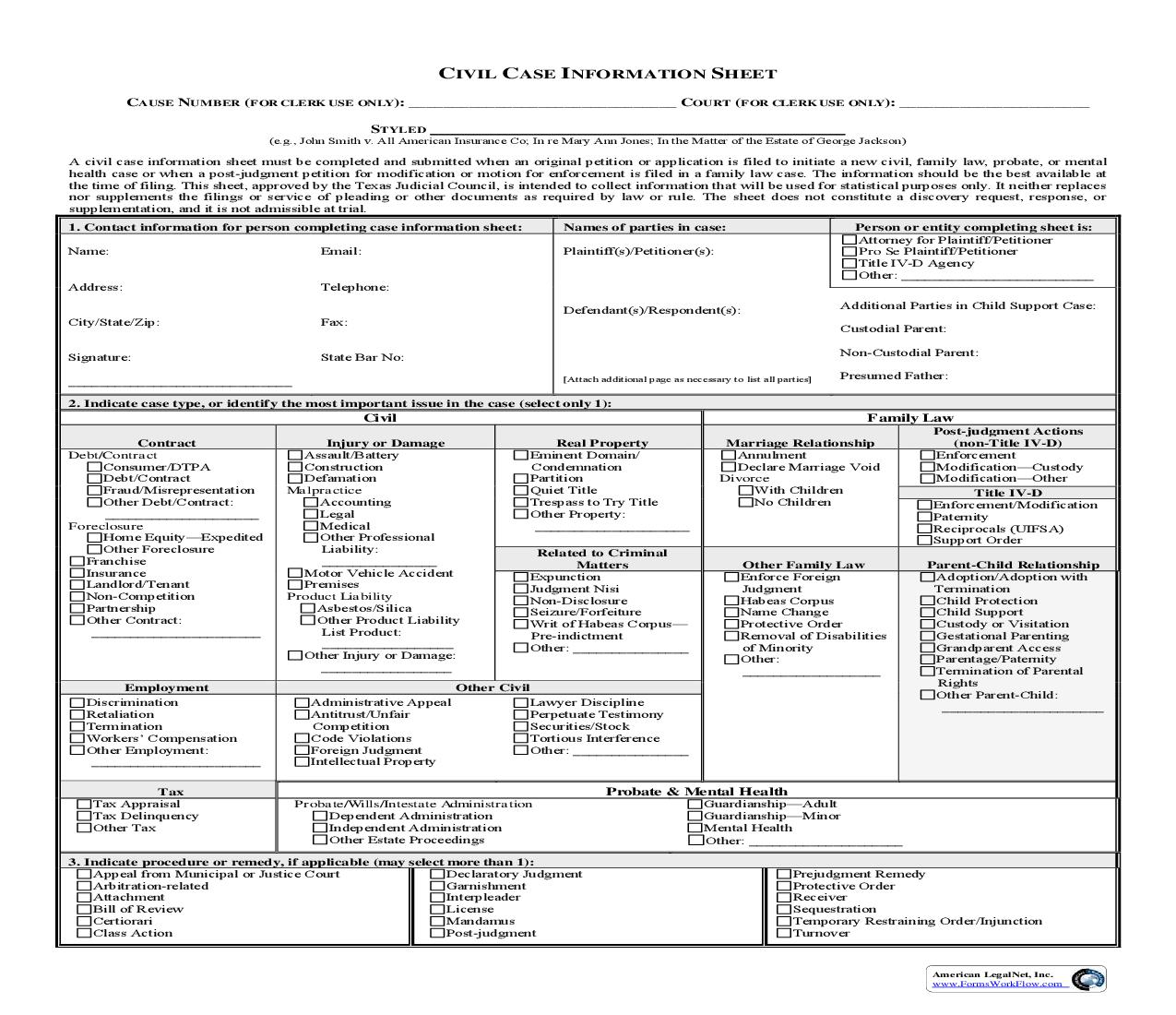 Supplementary Probate Case Information Sheet | Pdf Fpdf Doc Docx | Texas